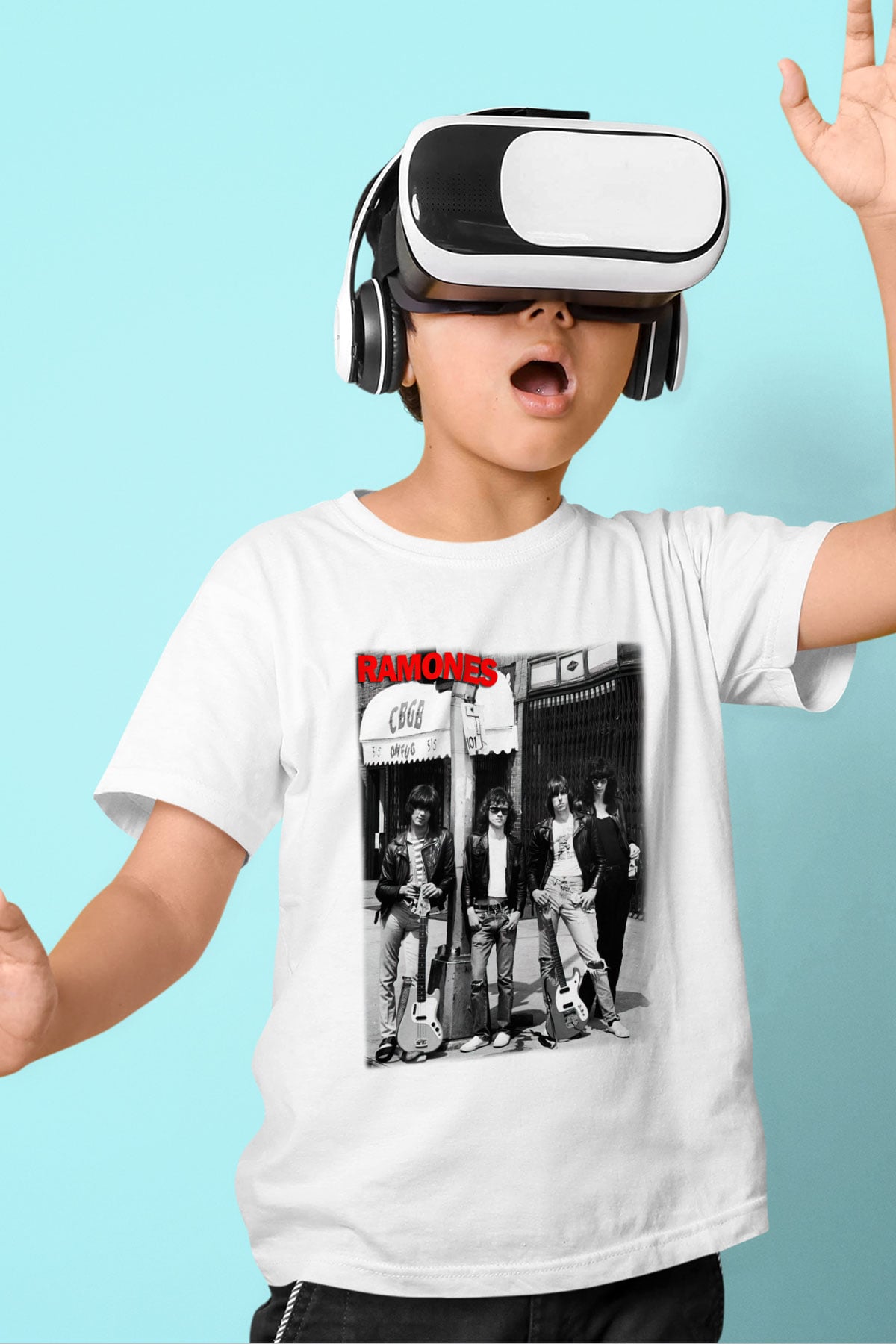 Ramones Baskılı Beyaz Unisex Çocuk Tişört