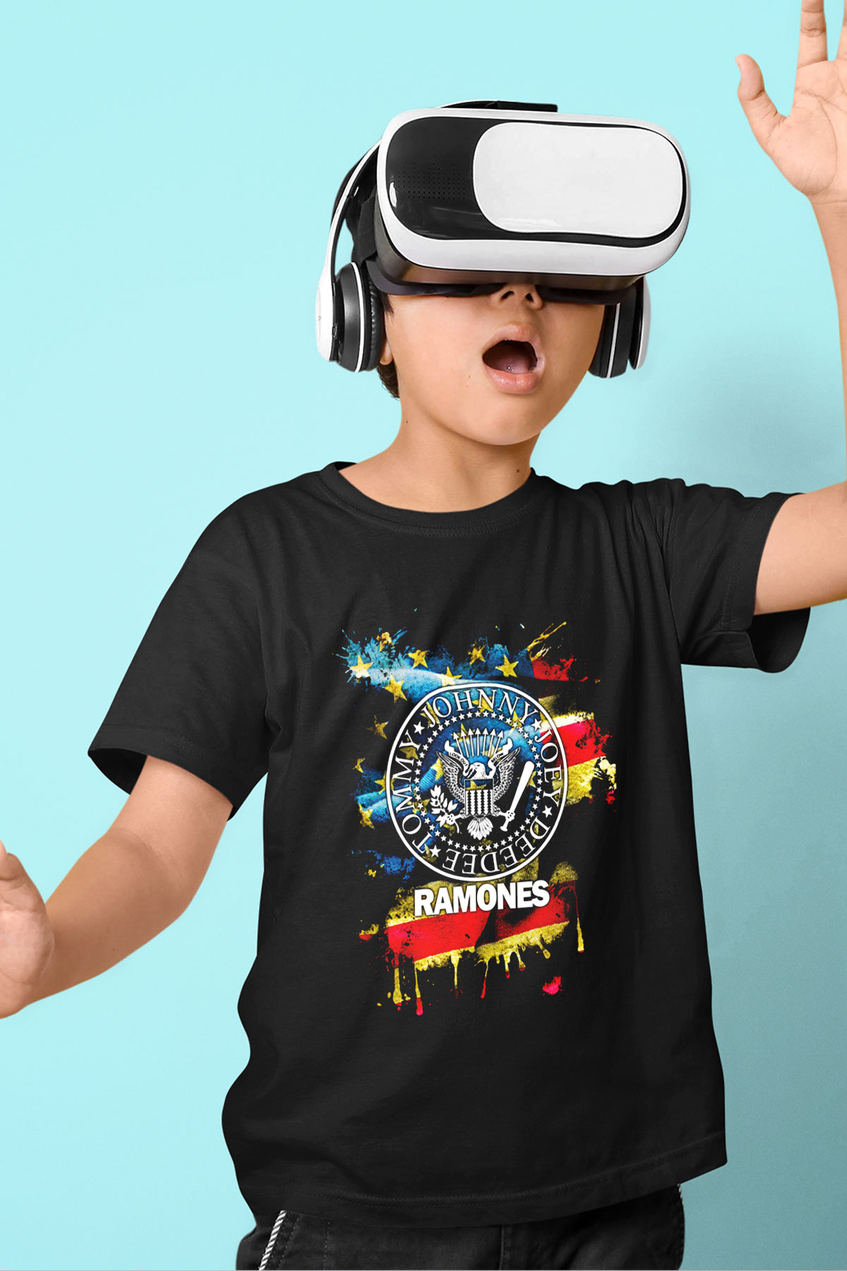 Ramones Baskılı Siyah Unisex Çocuk Tişört