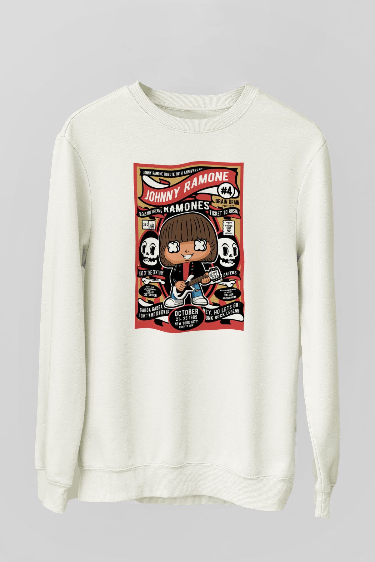 Ramones Baskılı Unisex Beyaz Sweatshirt
