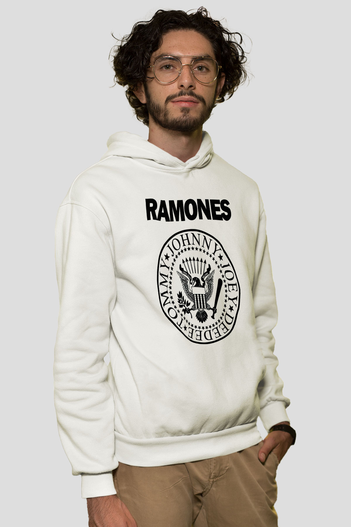 Ramones Beyaz Unisex Kapşonlu Sweatshirt