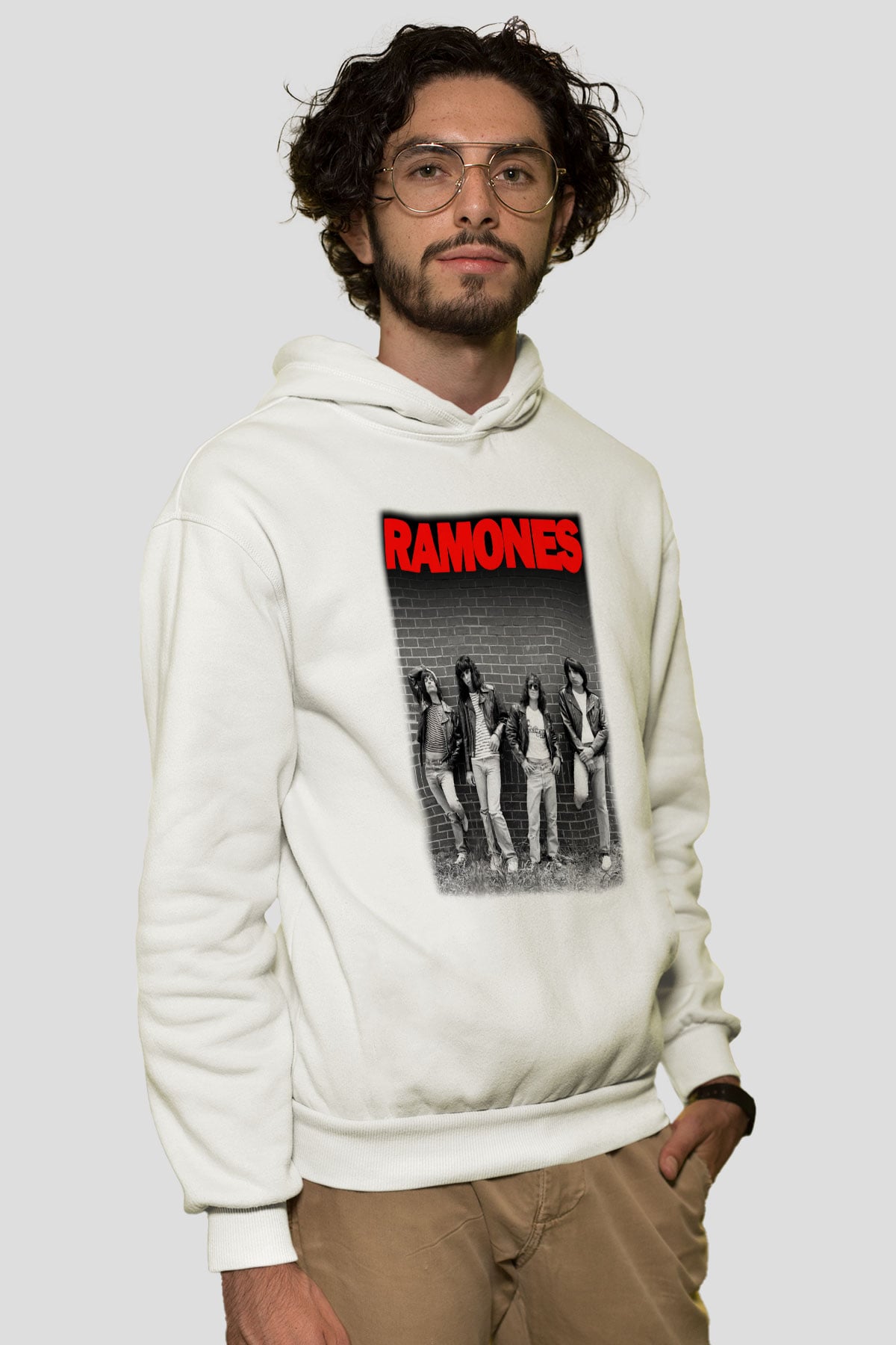 Ramones Beyaz Unisex Kapşonlu Sweatshirt