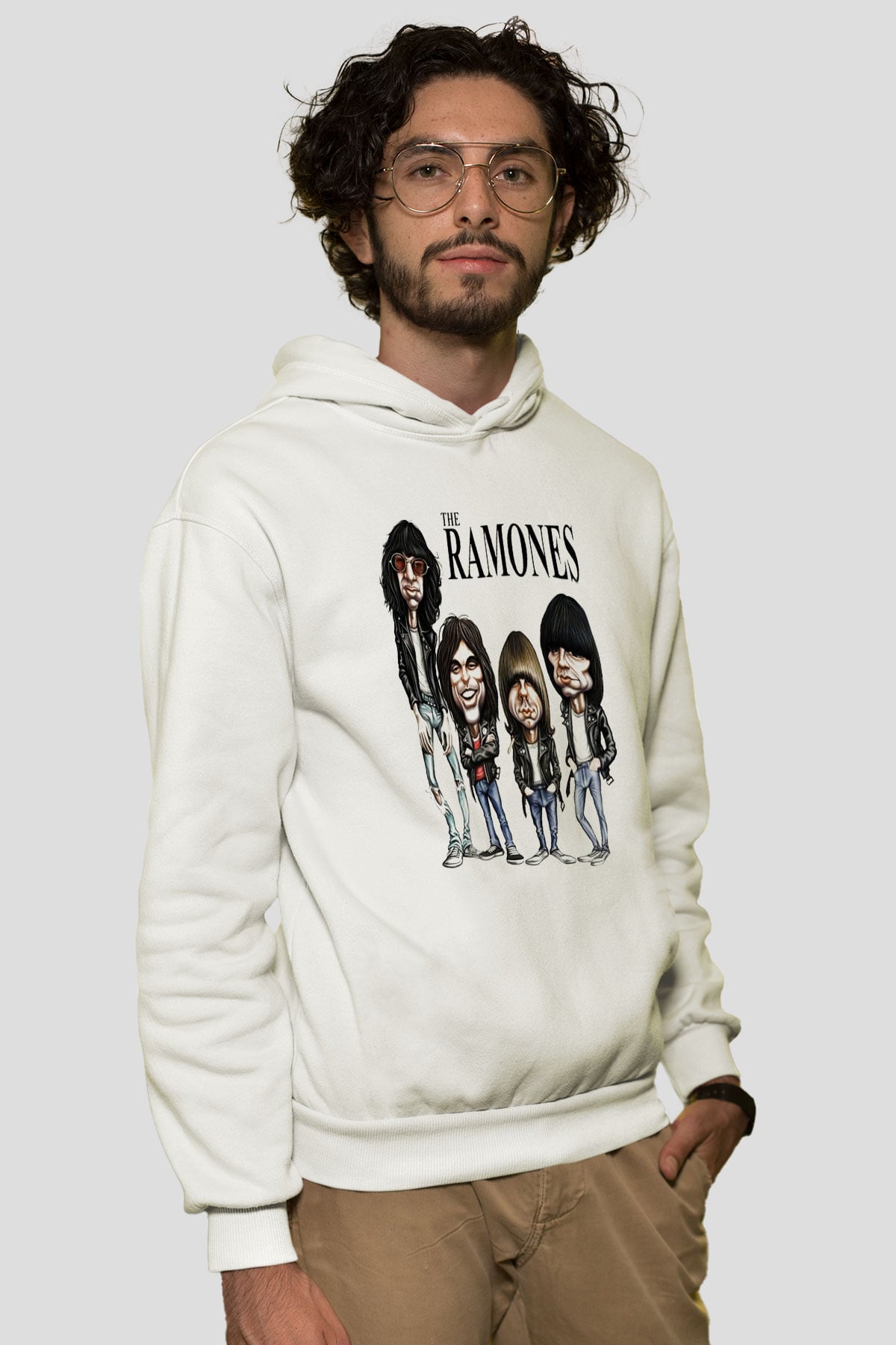 Ramones Beyaz Unisex Kapşonlu Sweatshirt