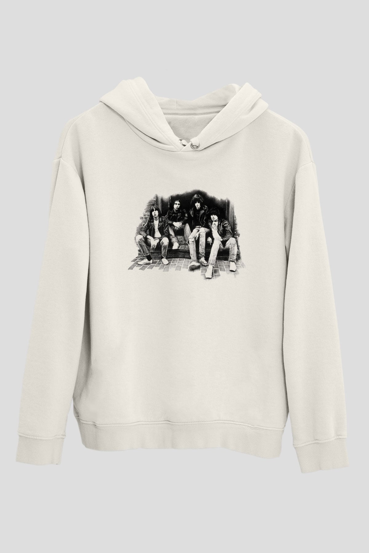Ramones Beyaz Unisex Kapşonlu Sweatshirt