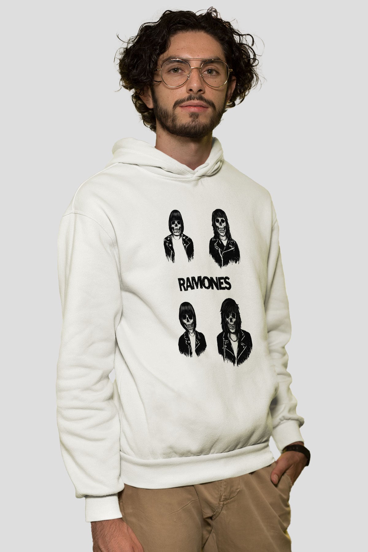 Ramones Beyaz Unisex Kapşonlu Sweatshirt
