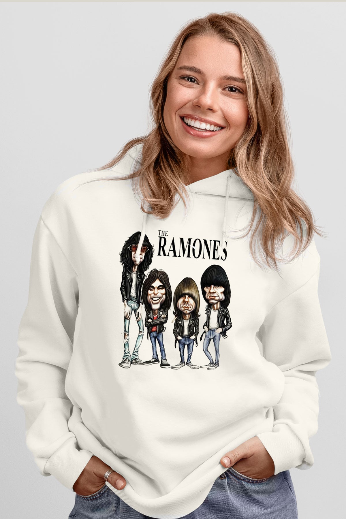 Ramones Beyaz Unisex Kapşonlu Sweatshirt