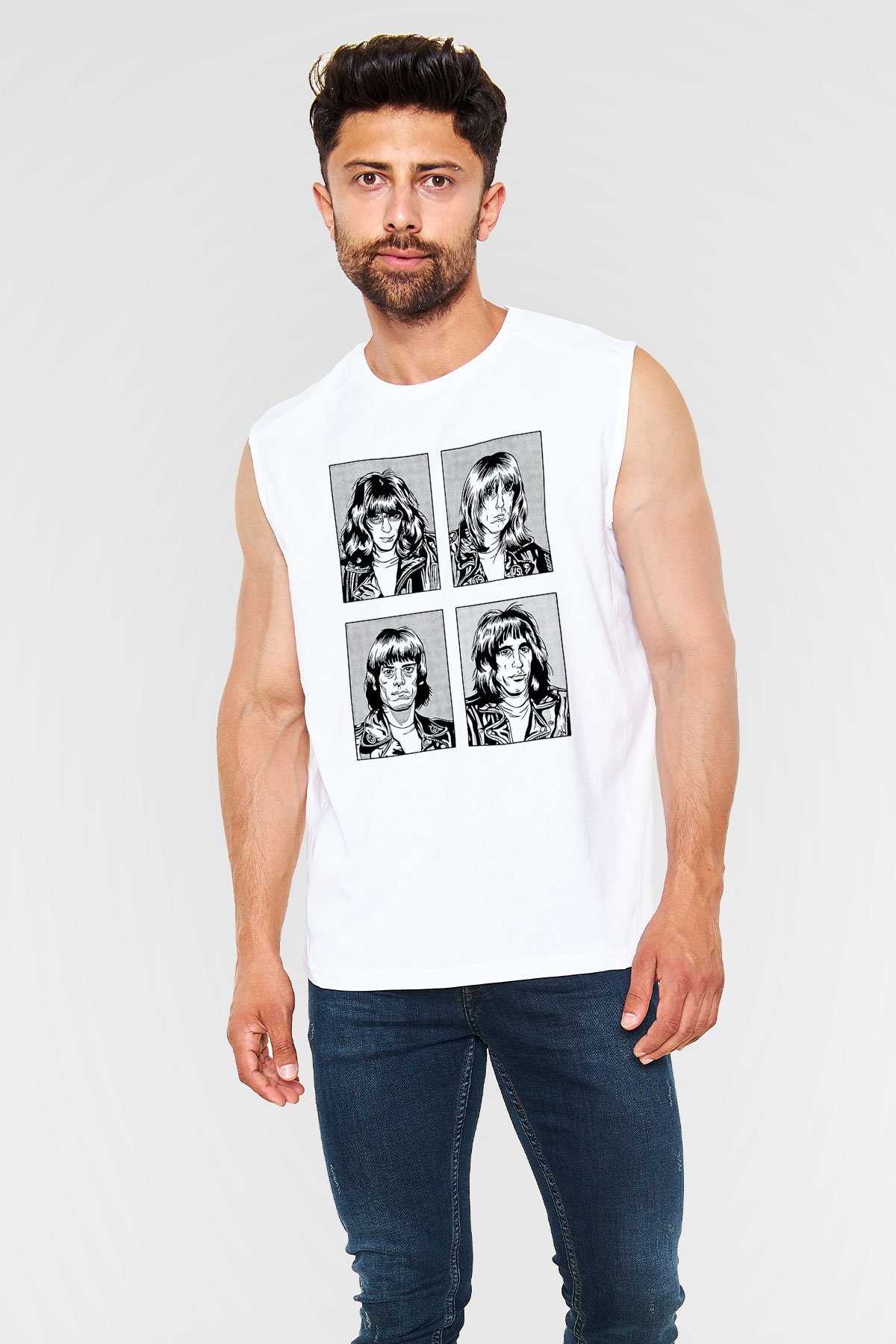 Ramones Beyaz Unisex Kolsuz Tişört
