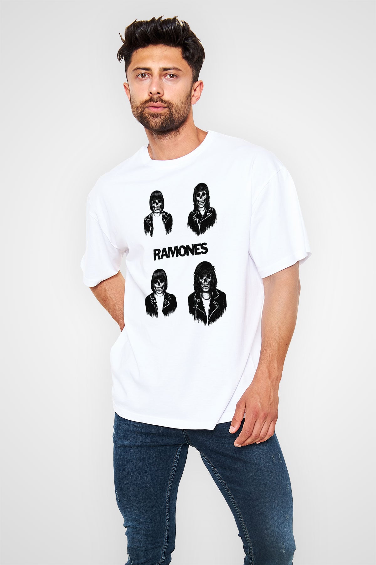 Ramones Beyaz Unisex Oversize Tişört T-Shirt