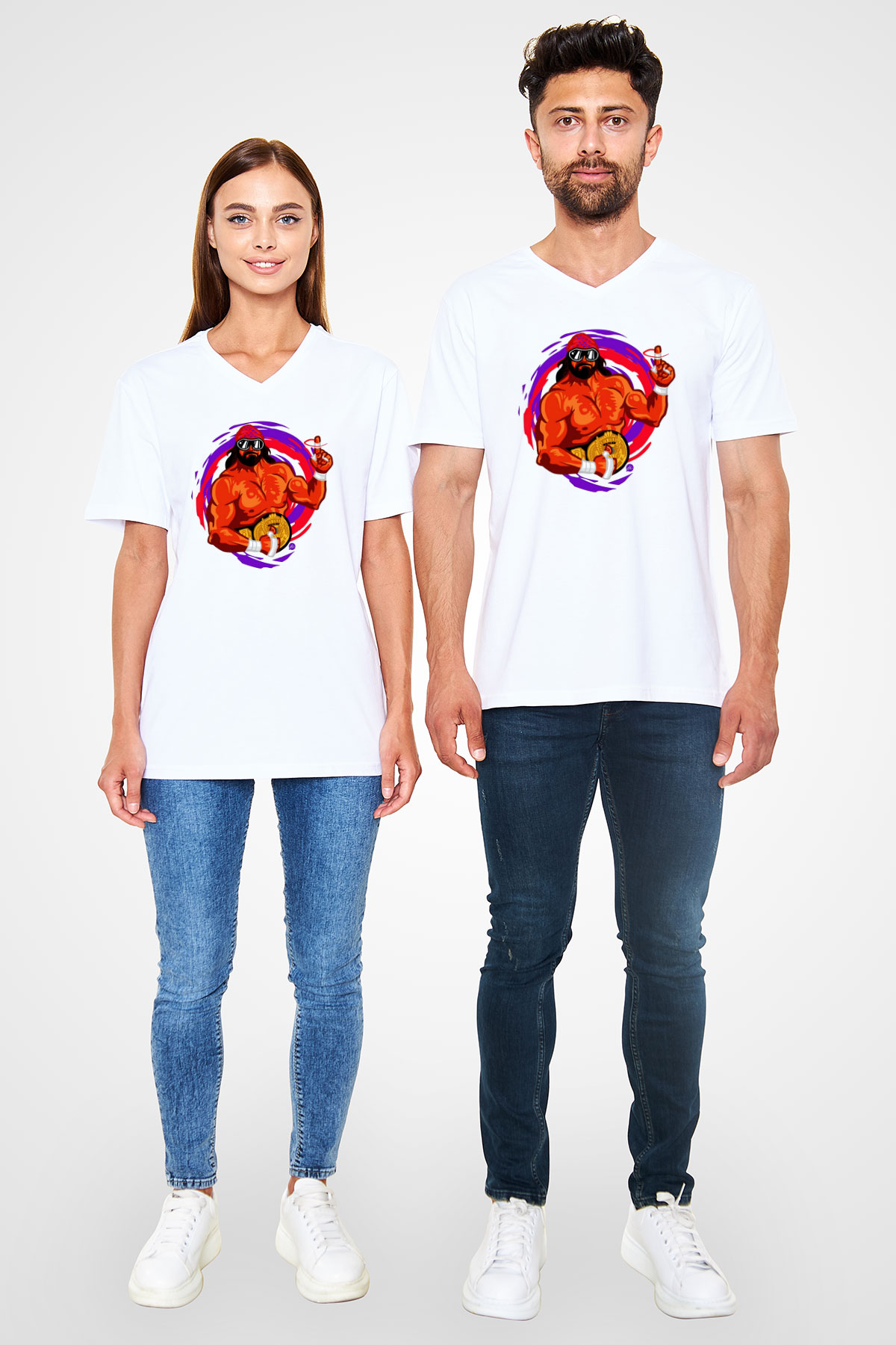 Randy Savage Beyaz Unisex  V Yaka Tişört