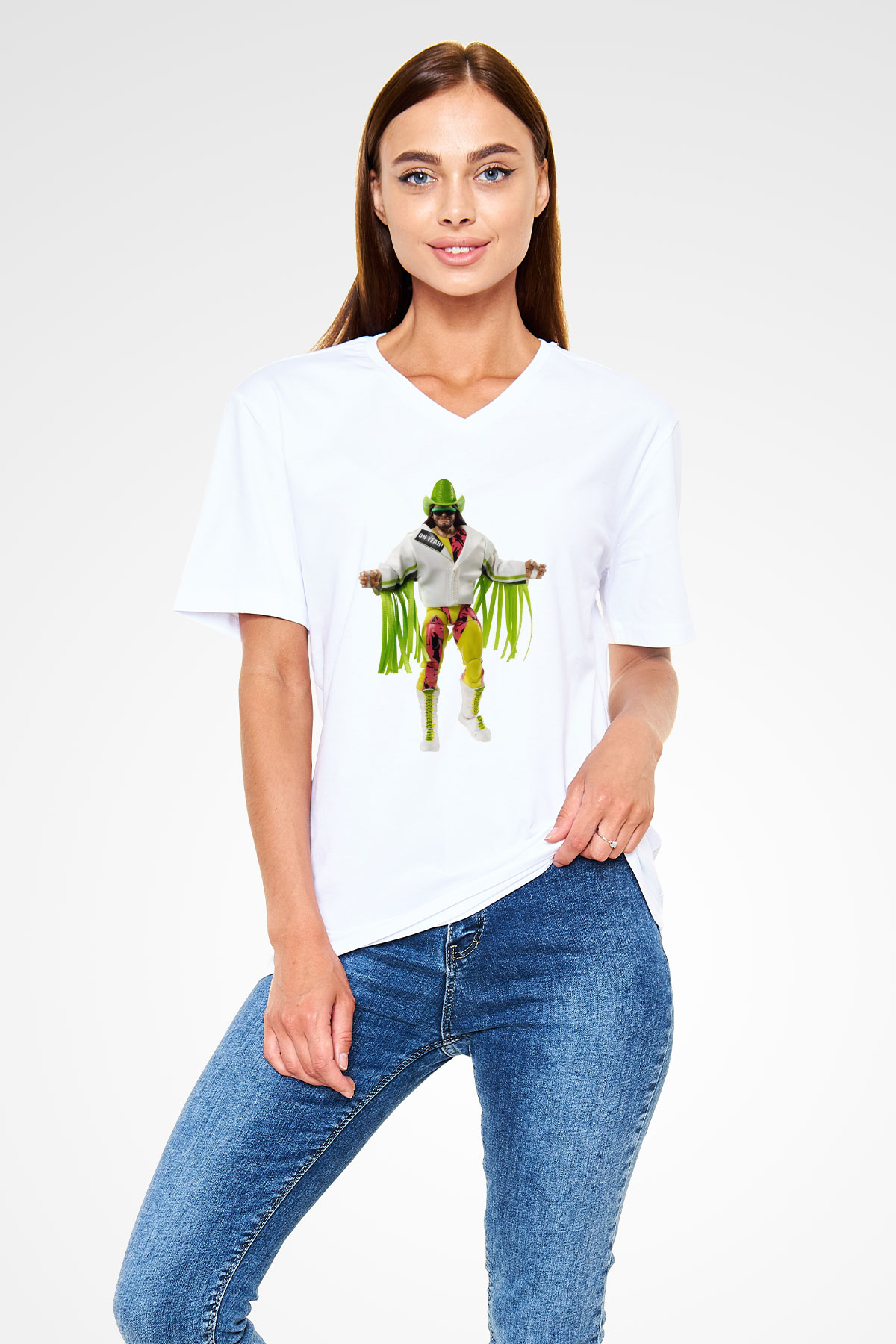 Randy Savage Beyaz Unisex  V Yaka Tişört