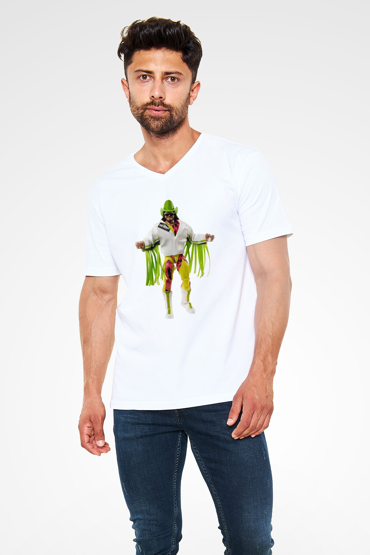 Randy Savage Beyaz Unisex  V Yaka Tişört