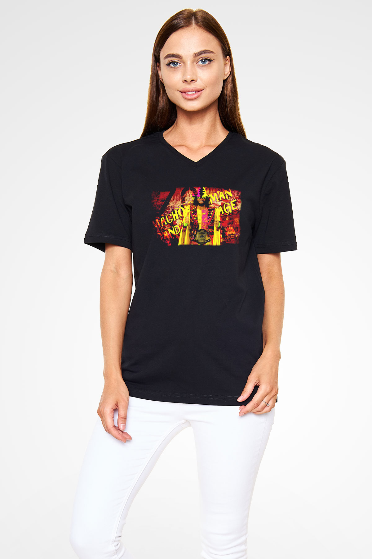 Randy Savage Siyah Unisex  V Yaka Tişört