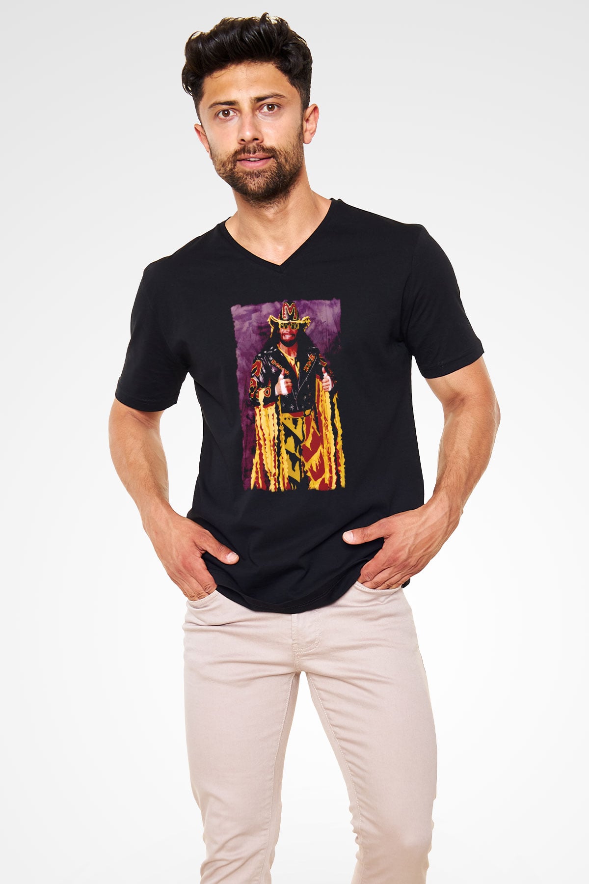 Randy Savage Siyah Unisex  V Yaka Tişört