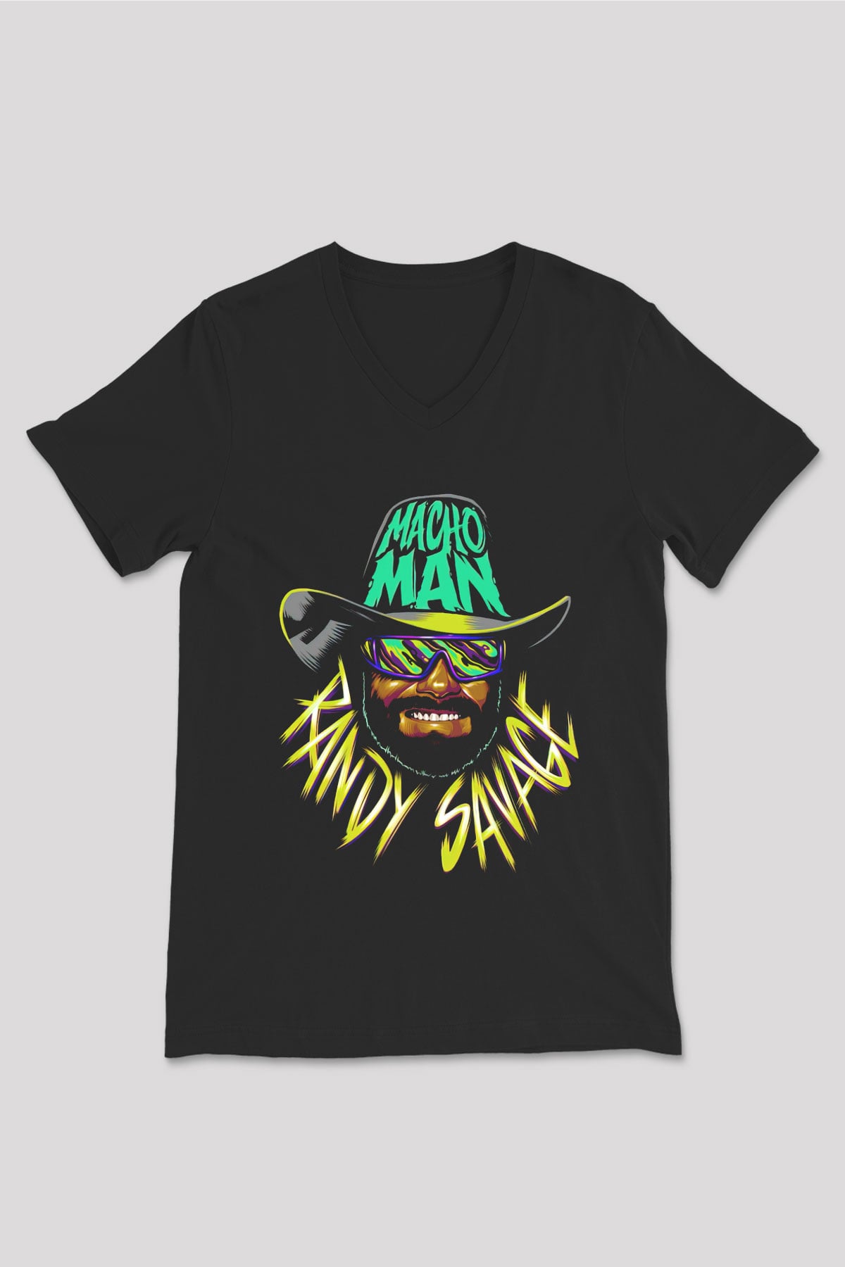 Randy Savage Siyah Unisex  V Yaka Tişört