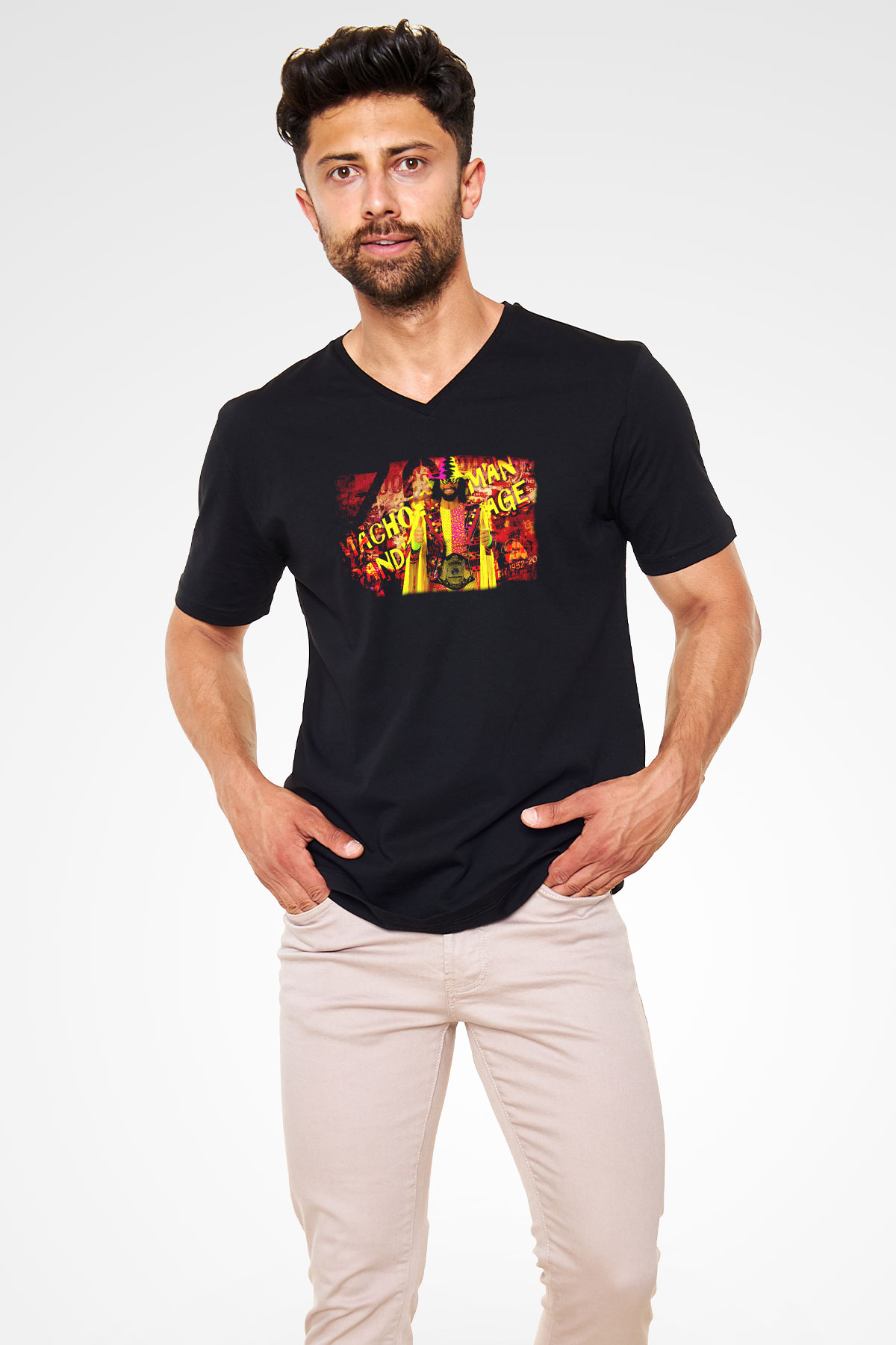 Randy Savage Siyah Unisex  V Yaka Tişört