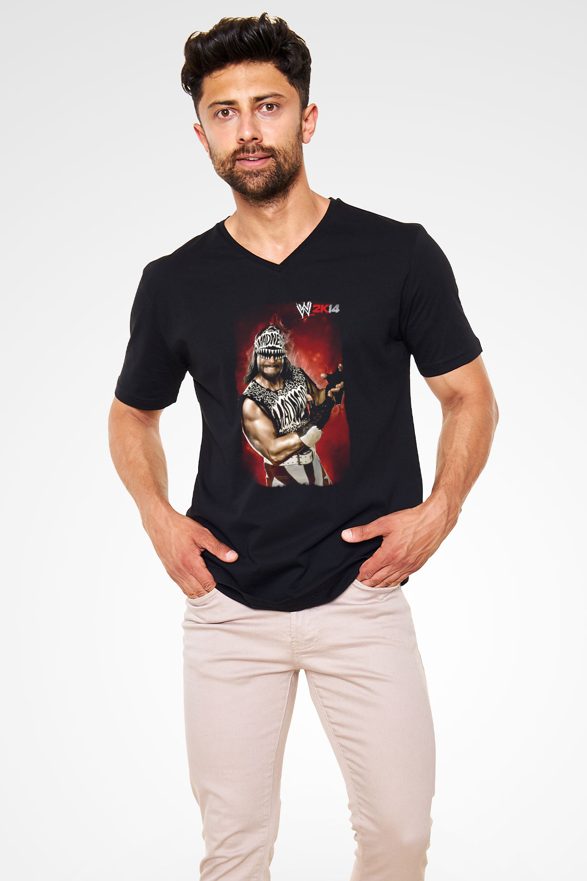 Randy Savage Siyah Unisex  V Yaka Tişört