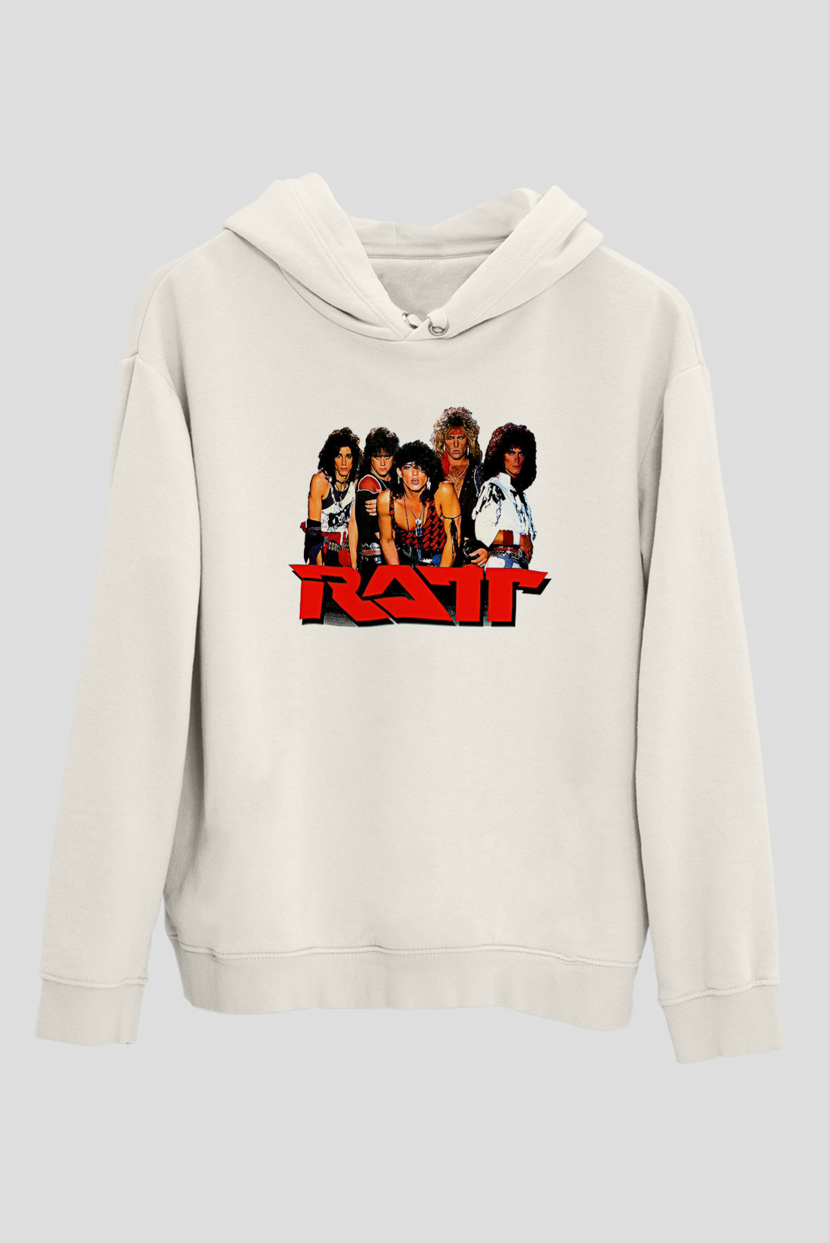 Ratt Baskılı Beyaz Unisex Kapüşonlu Sweatshirt