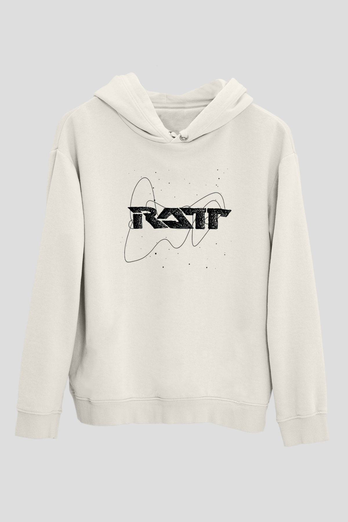 Ratt Baskılı Beyaz Unisex Kapüşonlu Sweatshirt