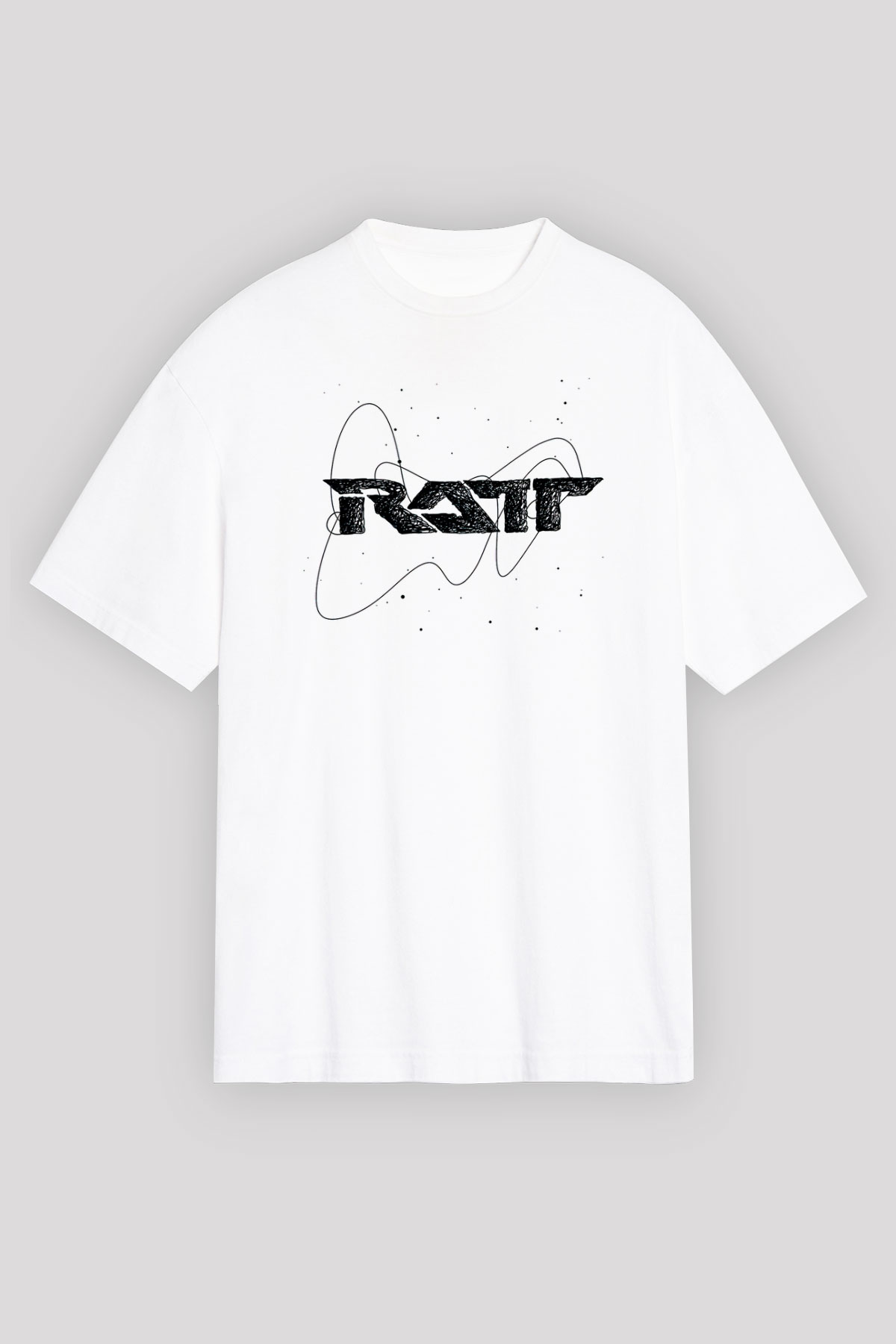 Ratt Baskılı Beyaz Unisex Oversize Tişört - Tshirt
