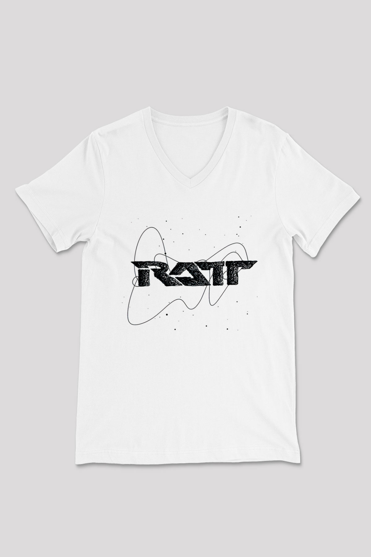 Ratt Baskılı Beyaz Unisex V Yaka Tişört - Tshirt