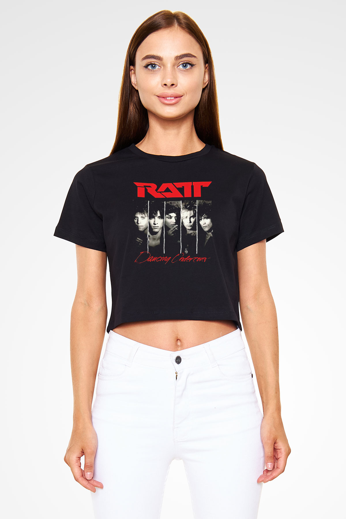 Ratt Baskılı Siyah Crop Top Kadın Tişört - Tshirt