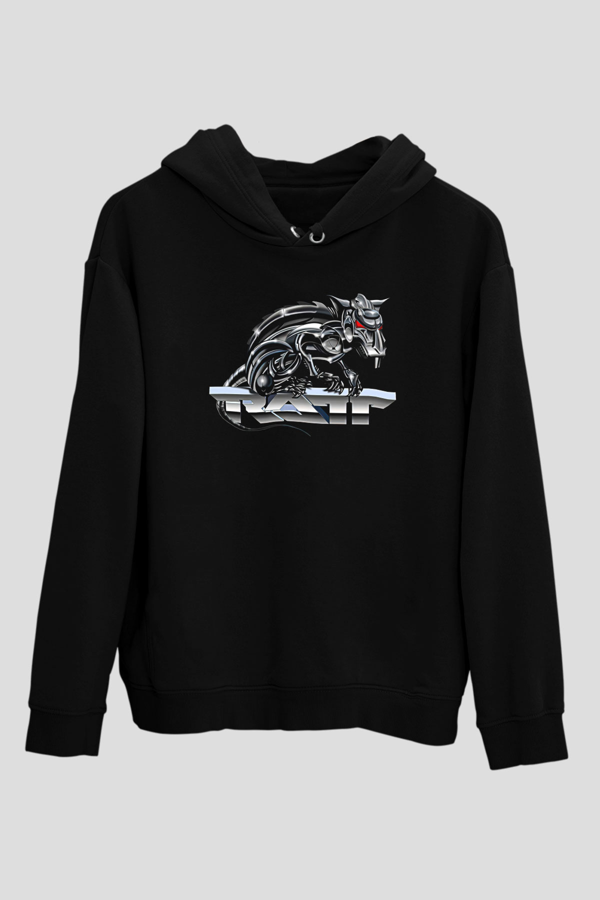Ratt Baskılı Unisex Siyah Kapüşonlu Sweatshirt