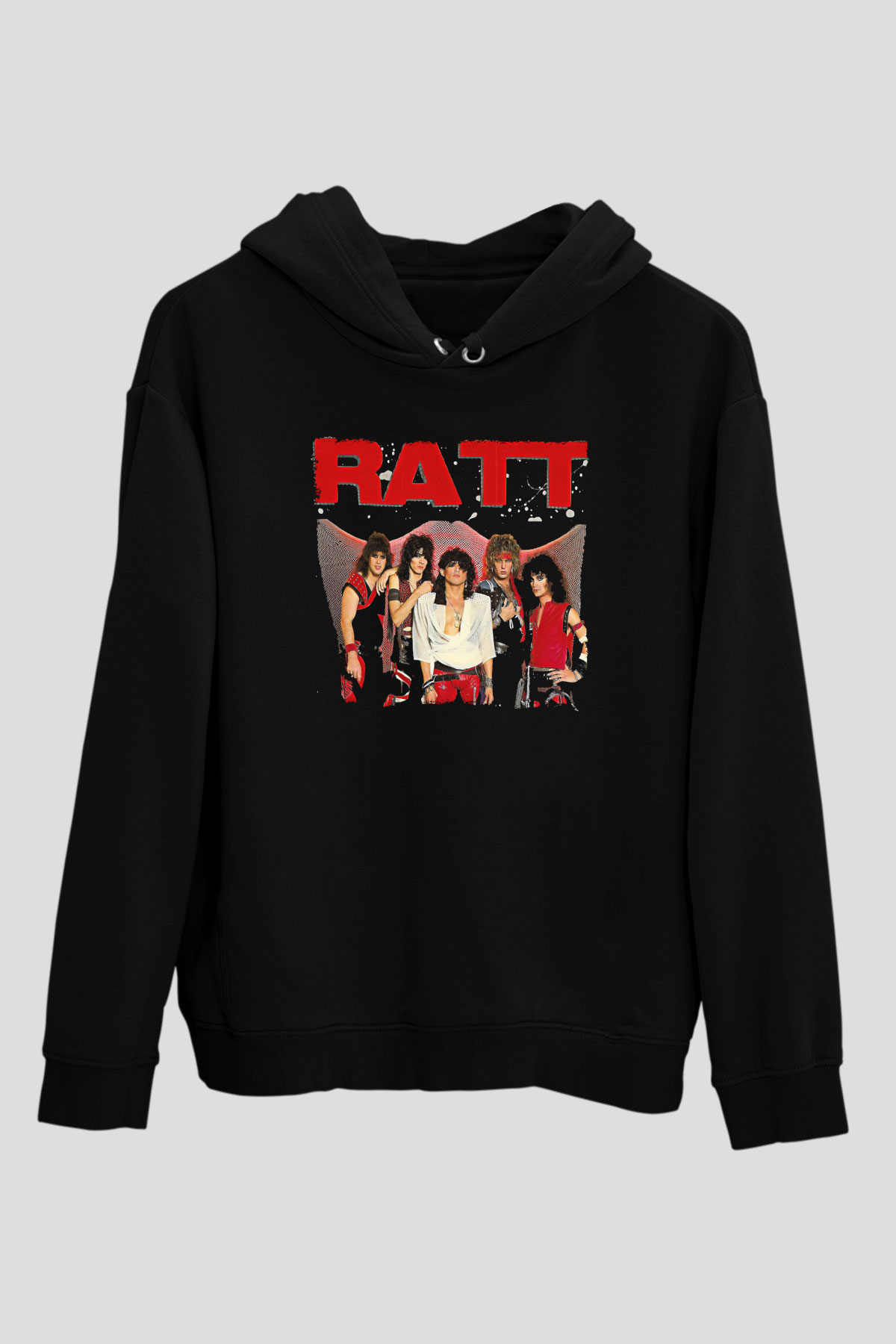 Ratt Baskılı Unisex Siyah Kapüşonlu Sweatshirt