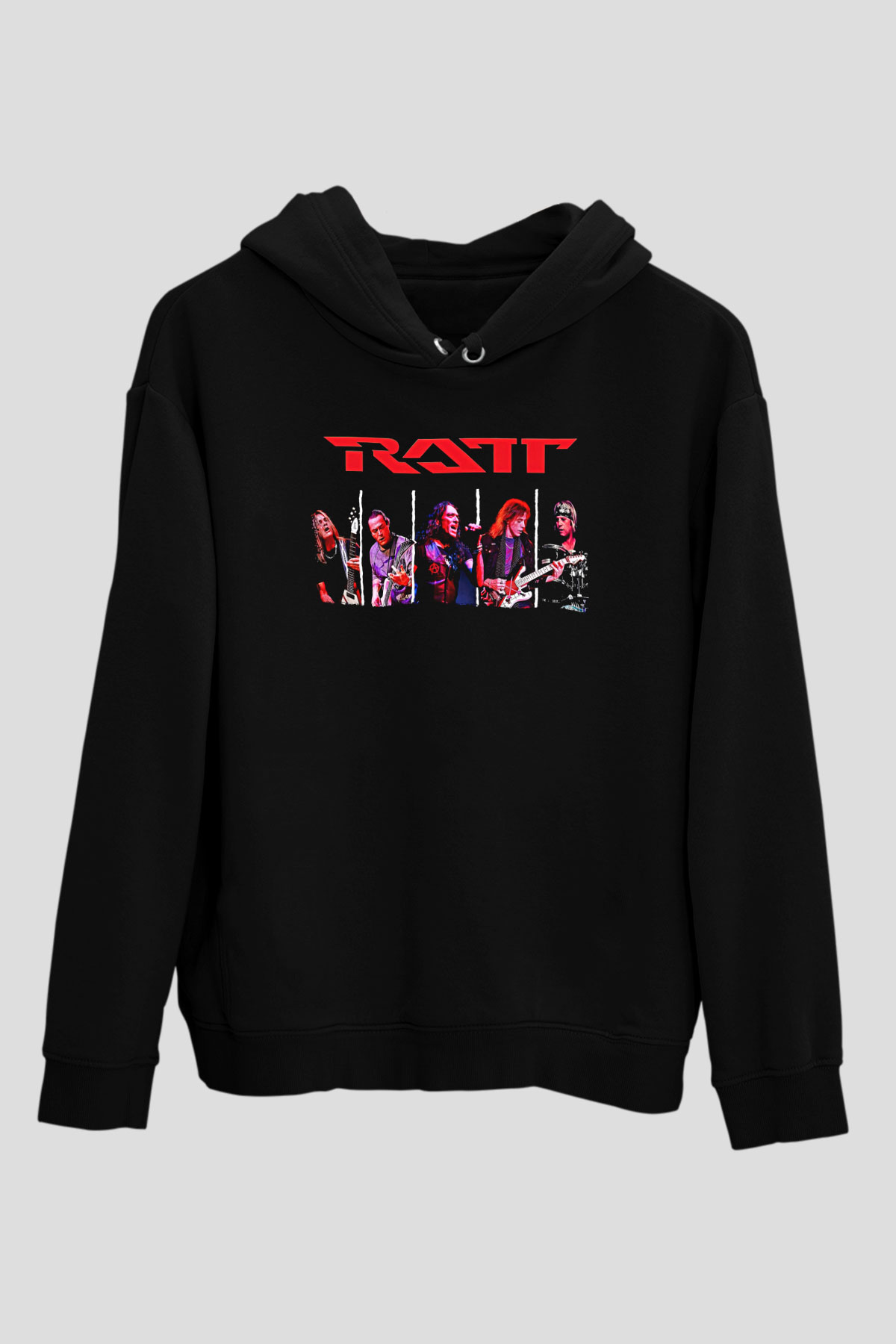 Ratt Baskılı Unisex Siyah Kapüşonlu Sweatshirt