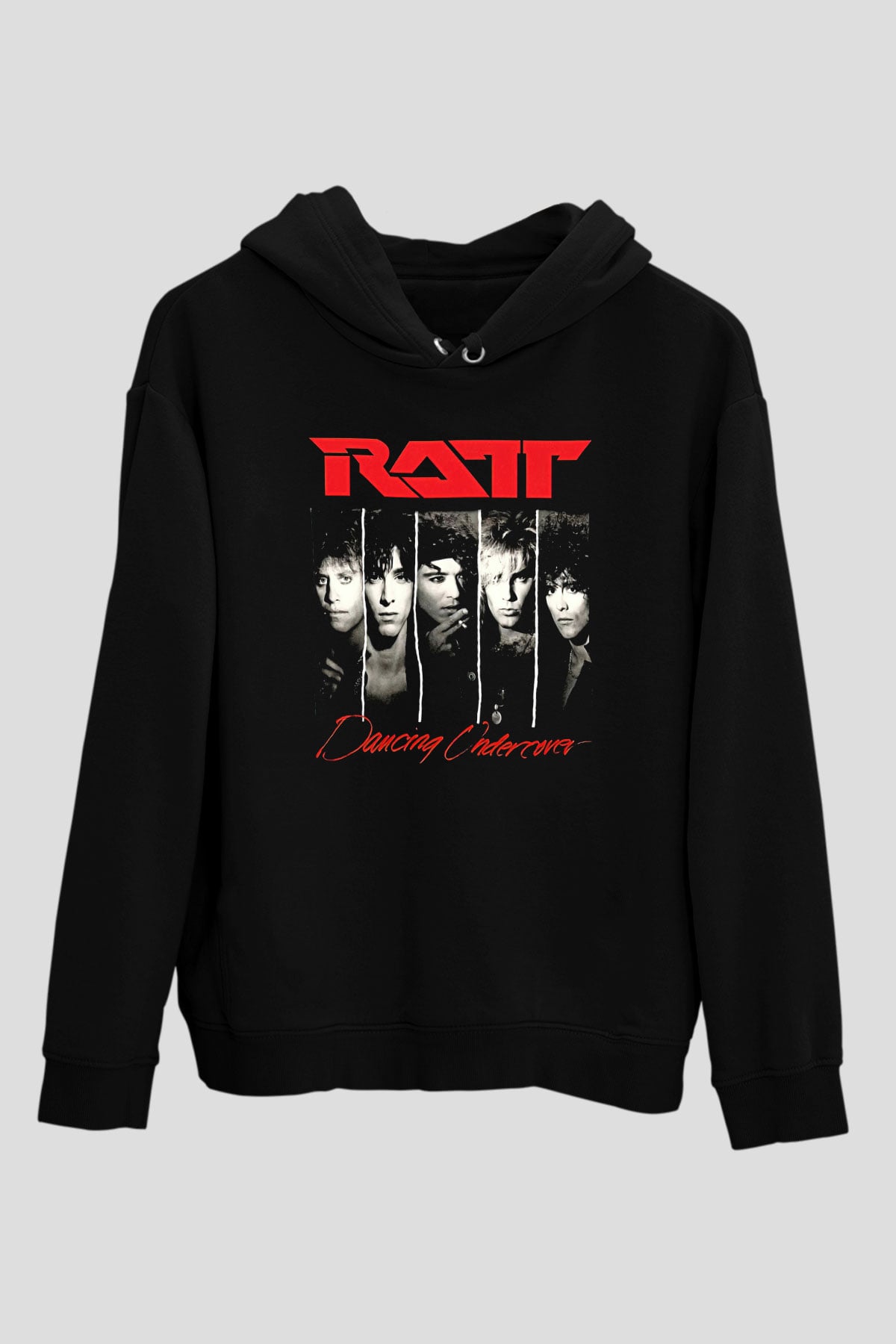 Ratt Baskılı Unisex Siyah Kapüşonlu Sweatshirt