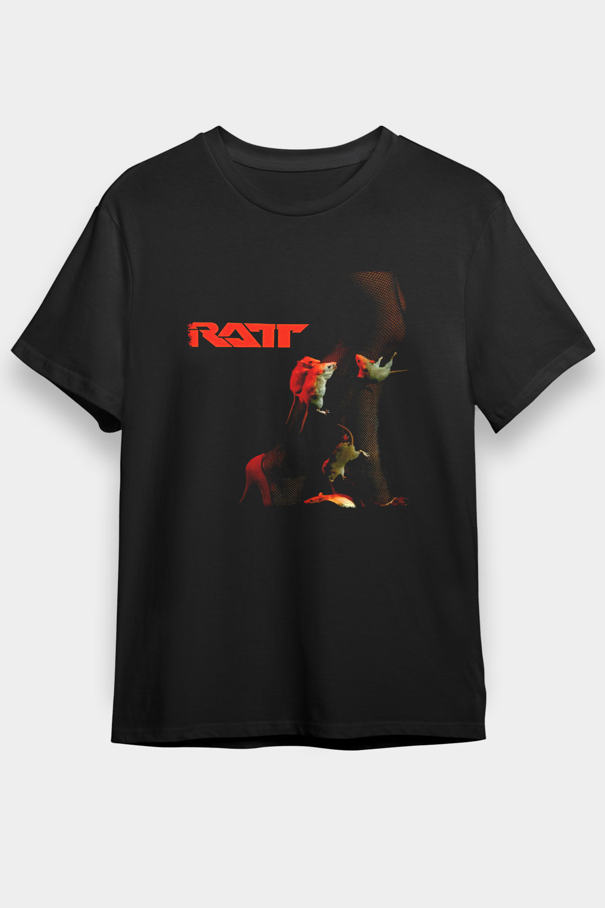 Ratt Baskılı Unisex Siyah Tişört - Tshirt
