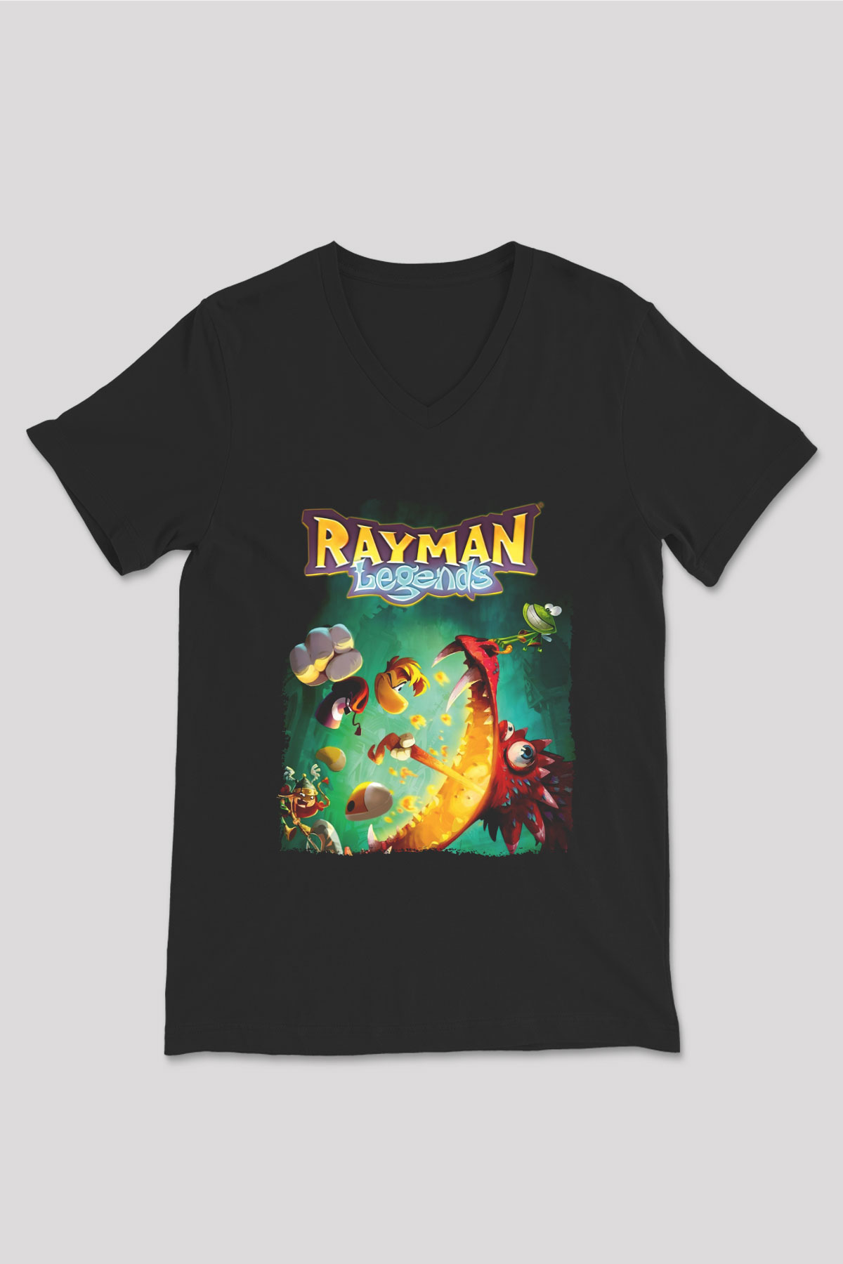 Rayman Siyah Unisex V Yaka Tişört