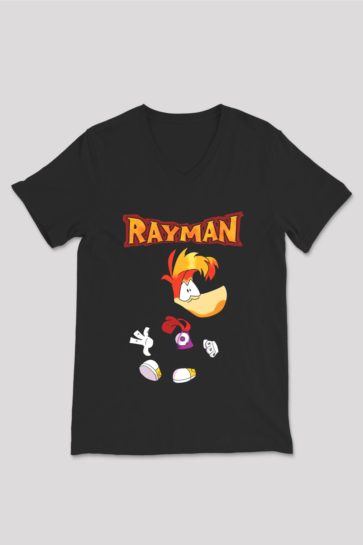 Rayman Siyah Unisex V Yaka Tişört