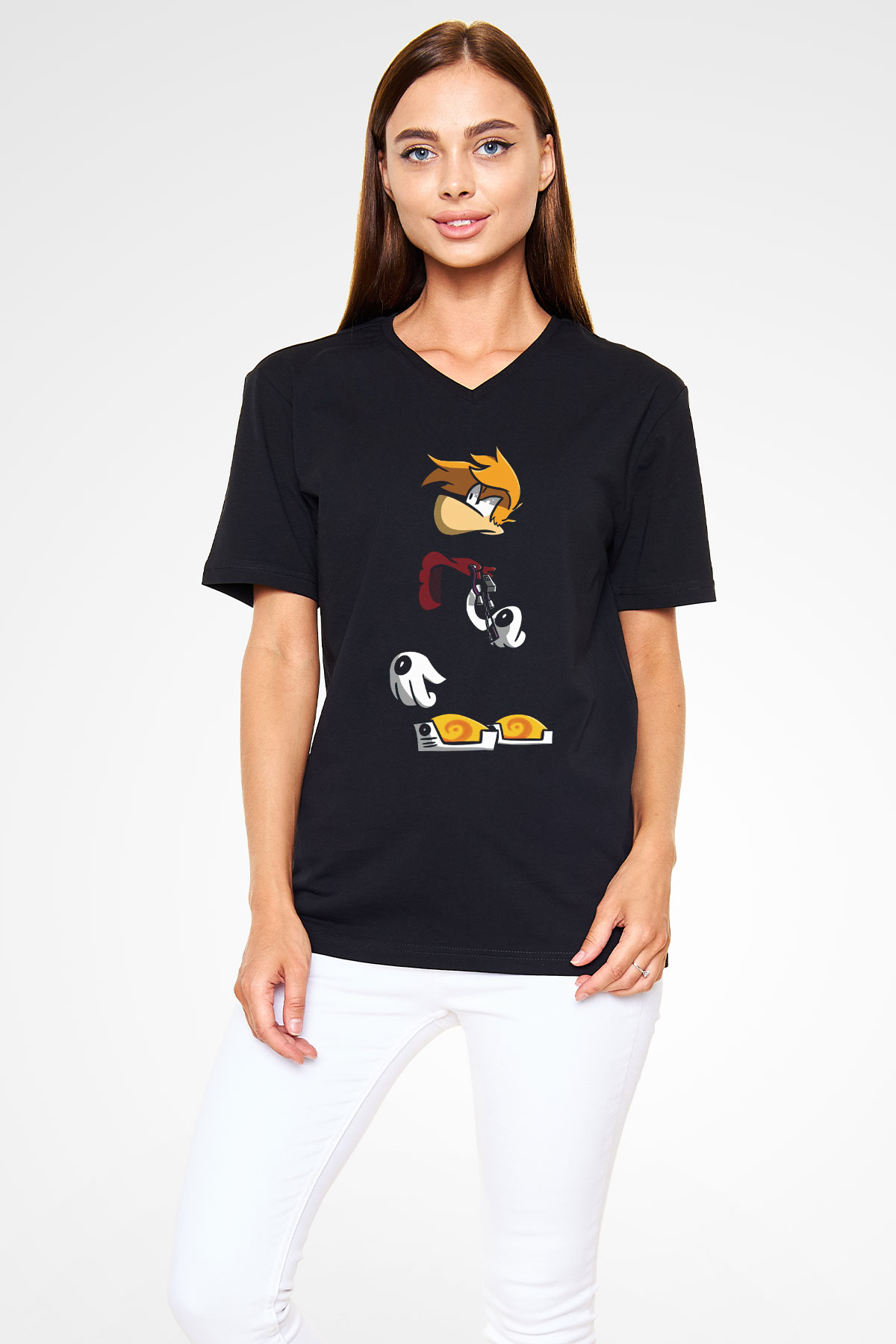 Rayman Siyah Unisex V Yaka Tişört