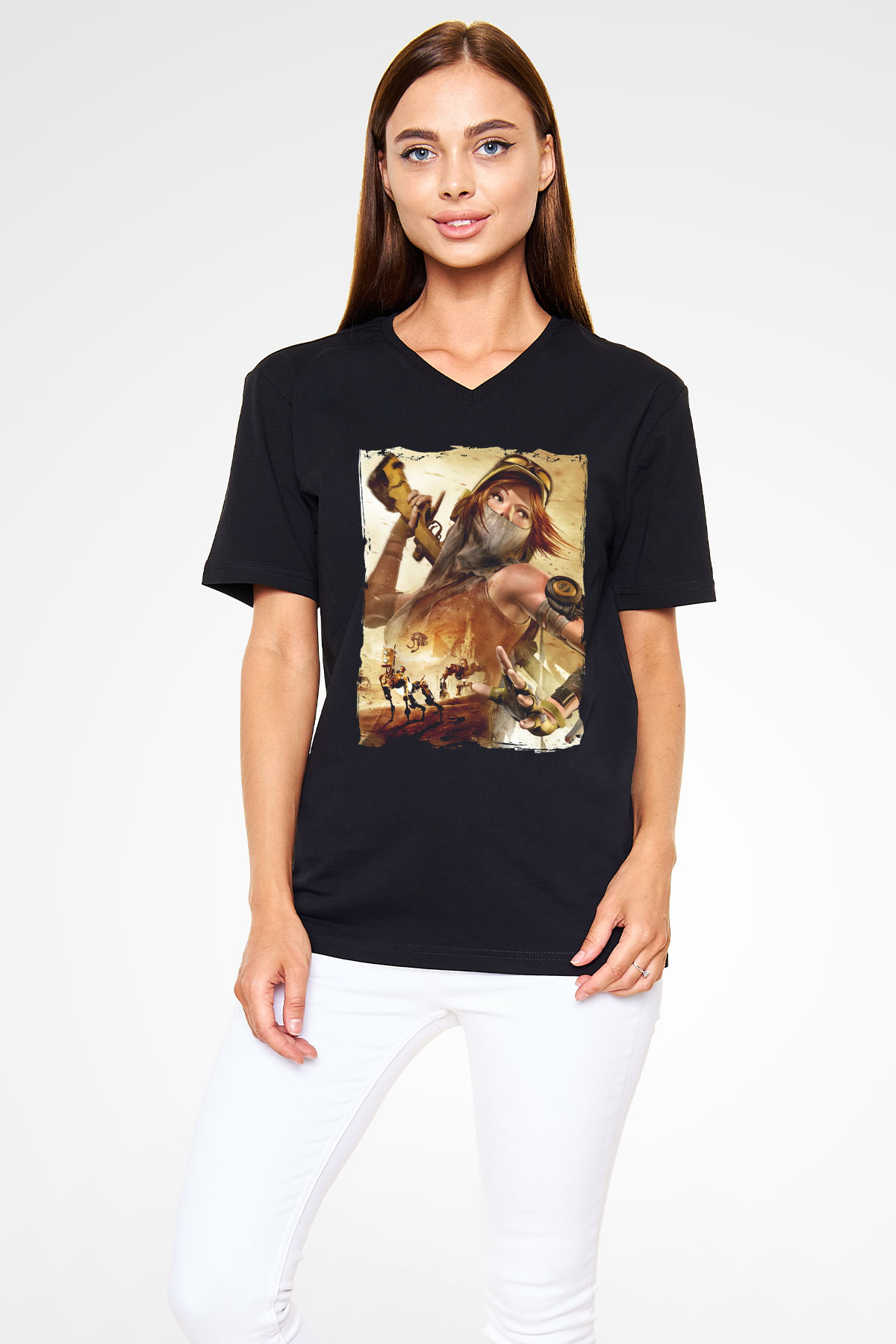 ReCore Siyah Unisex V Yaka Tişört