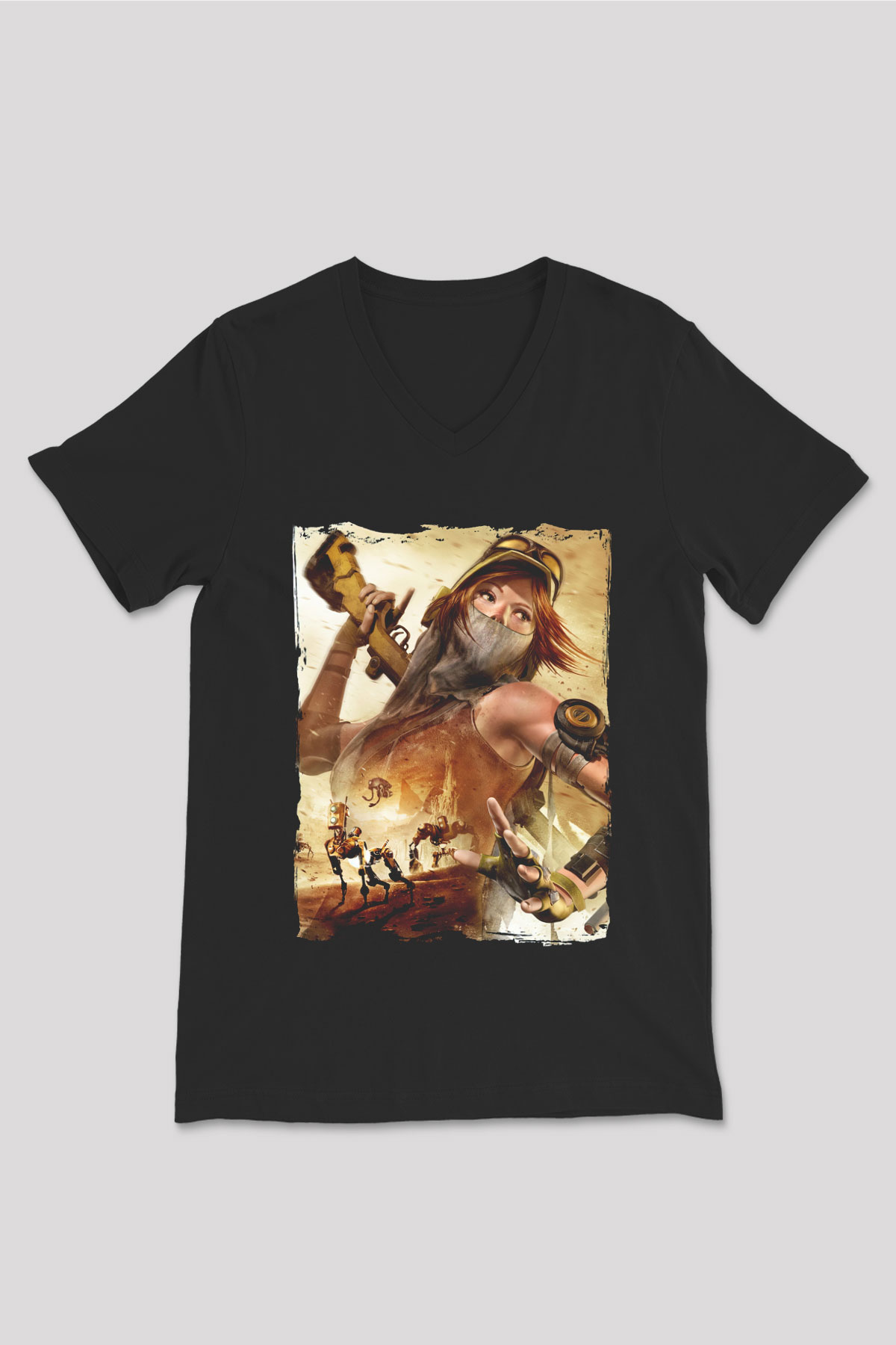 ReCore Siyah Unisex V Yaka Tişört