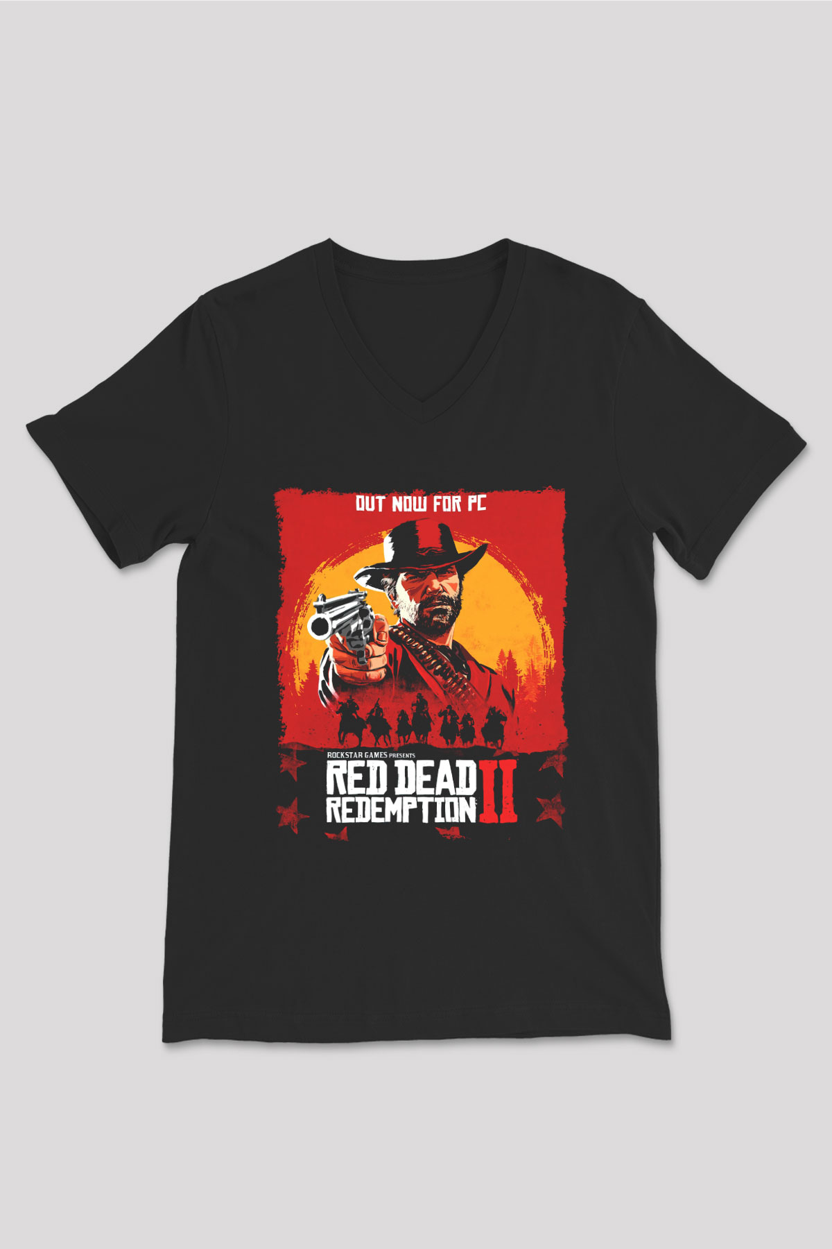 Red Dead Redemption Siyah Unisex V Yaka Tişört