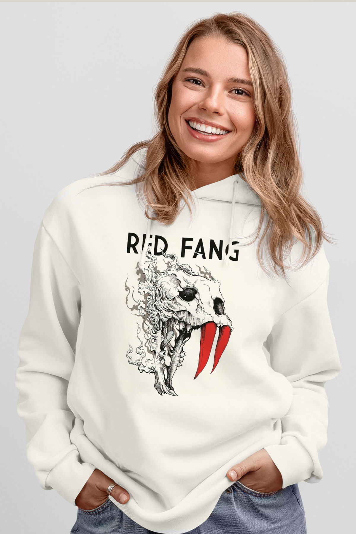 Red Fang Beyaz Unisex Kapüşonlu Sweatshirt