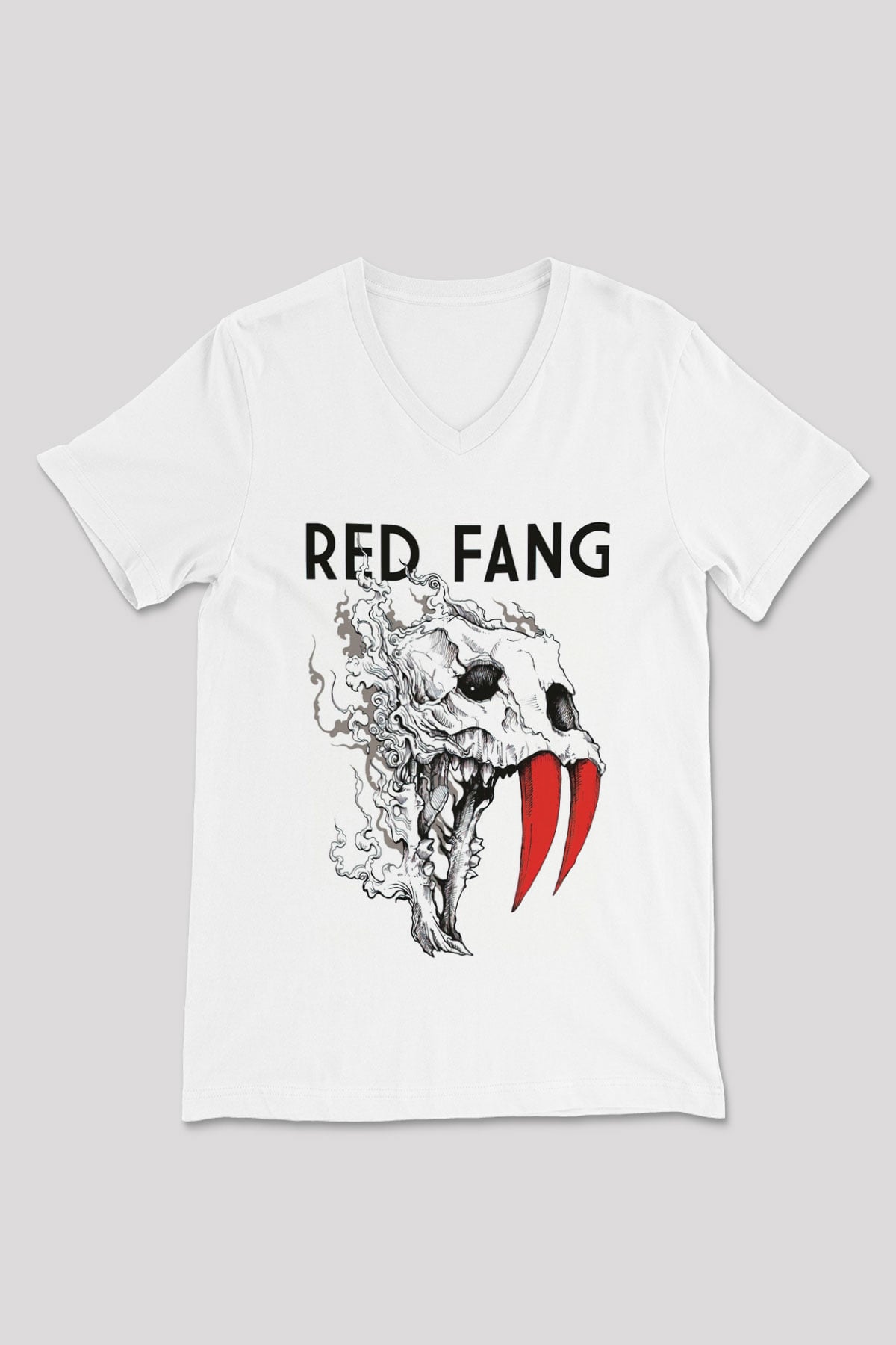 Red Fang Beyaz Unisex V Yaka Tişört