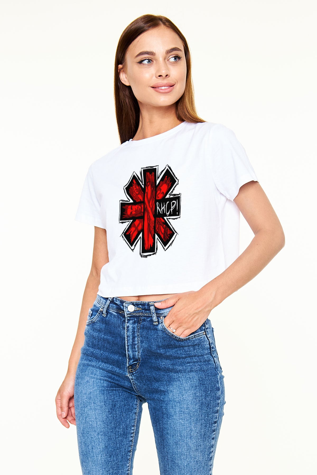 Red Hot Chili Peppers Beyaz Croptop Tişört