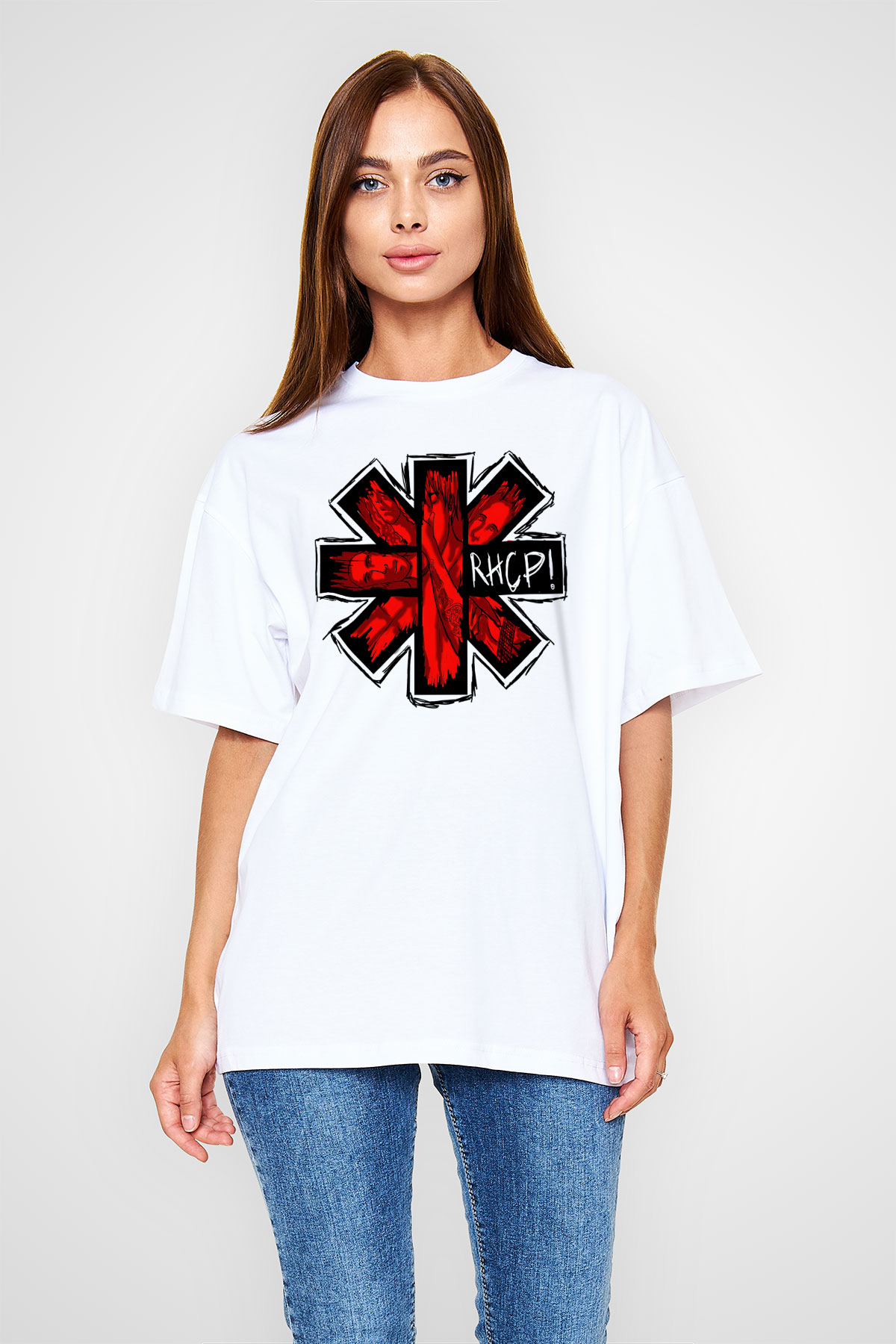 Red Hot Chili Peppers Beyaz Unisex Oversize Tişört T-Shirt