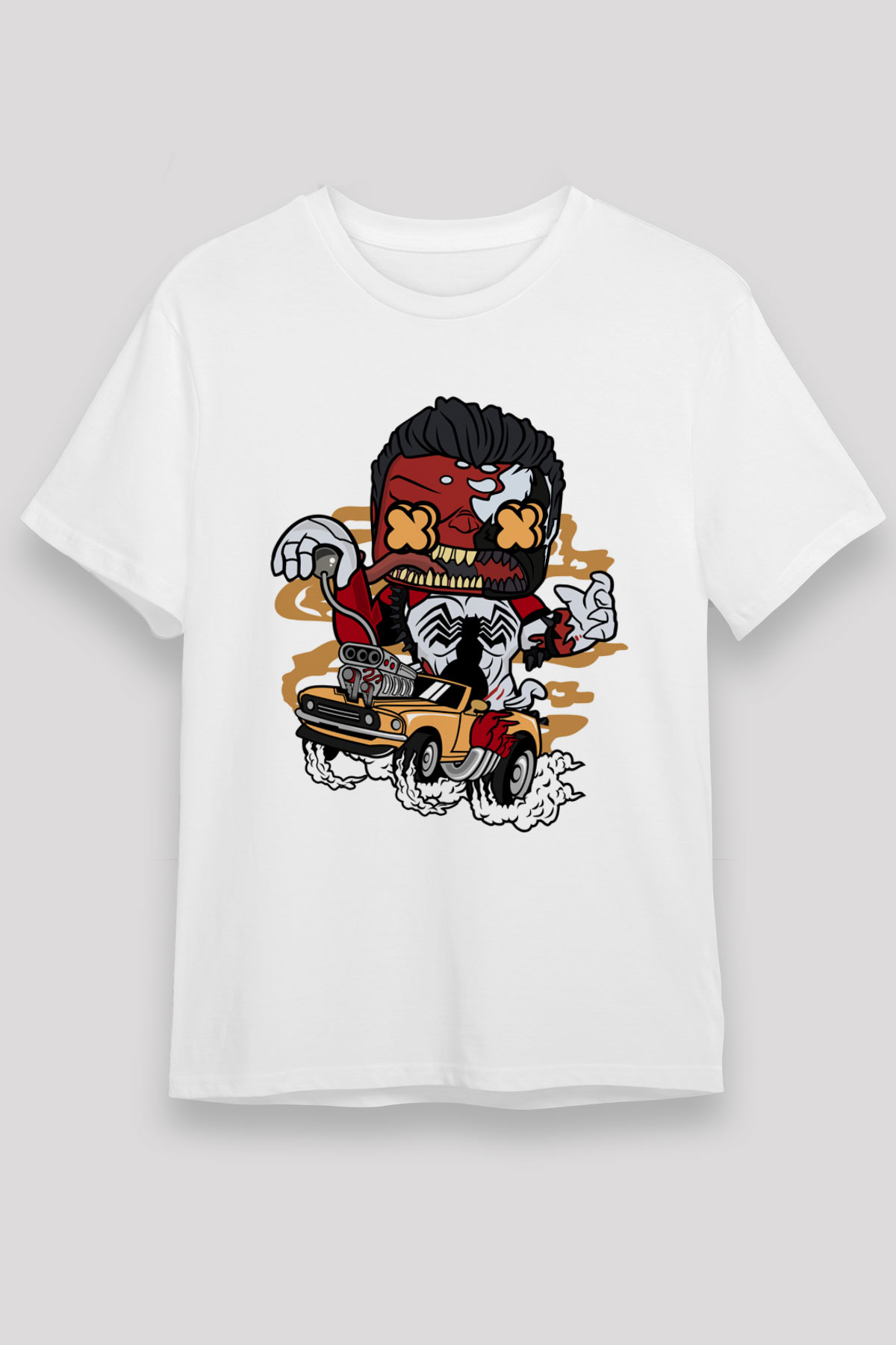 Red Hulk Anti Venom Car Race Baskılı Beyaz Unisex Tişört