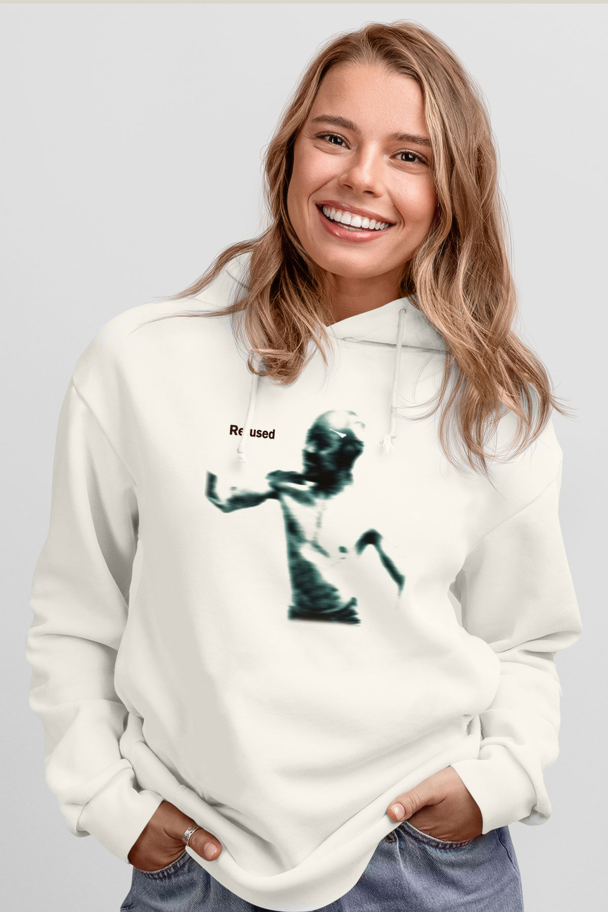 Refused Beyaz Unisex Kapşonlu Sweatshirt