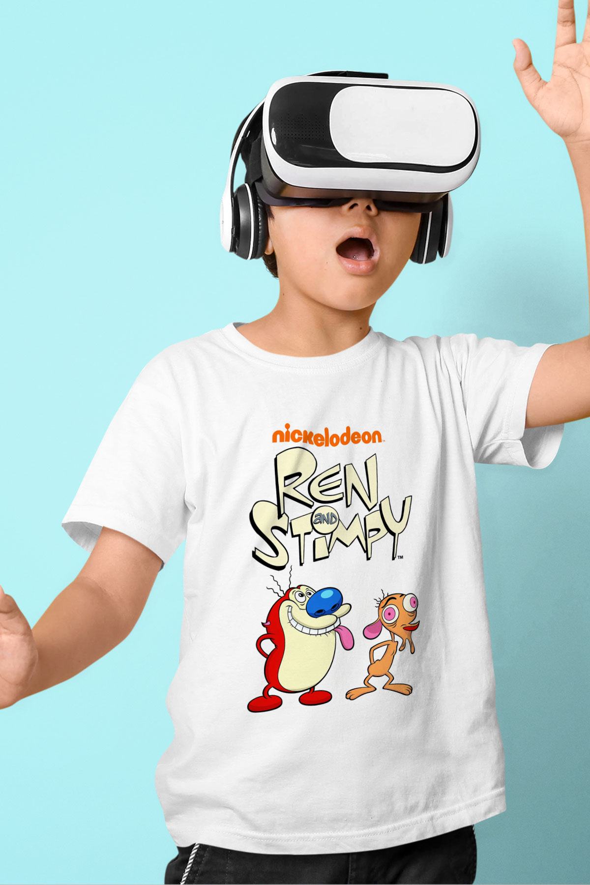 Ren and Stimpy Show Beyaz Unisex Çocuk Tişört