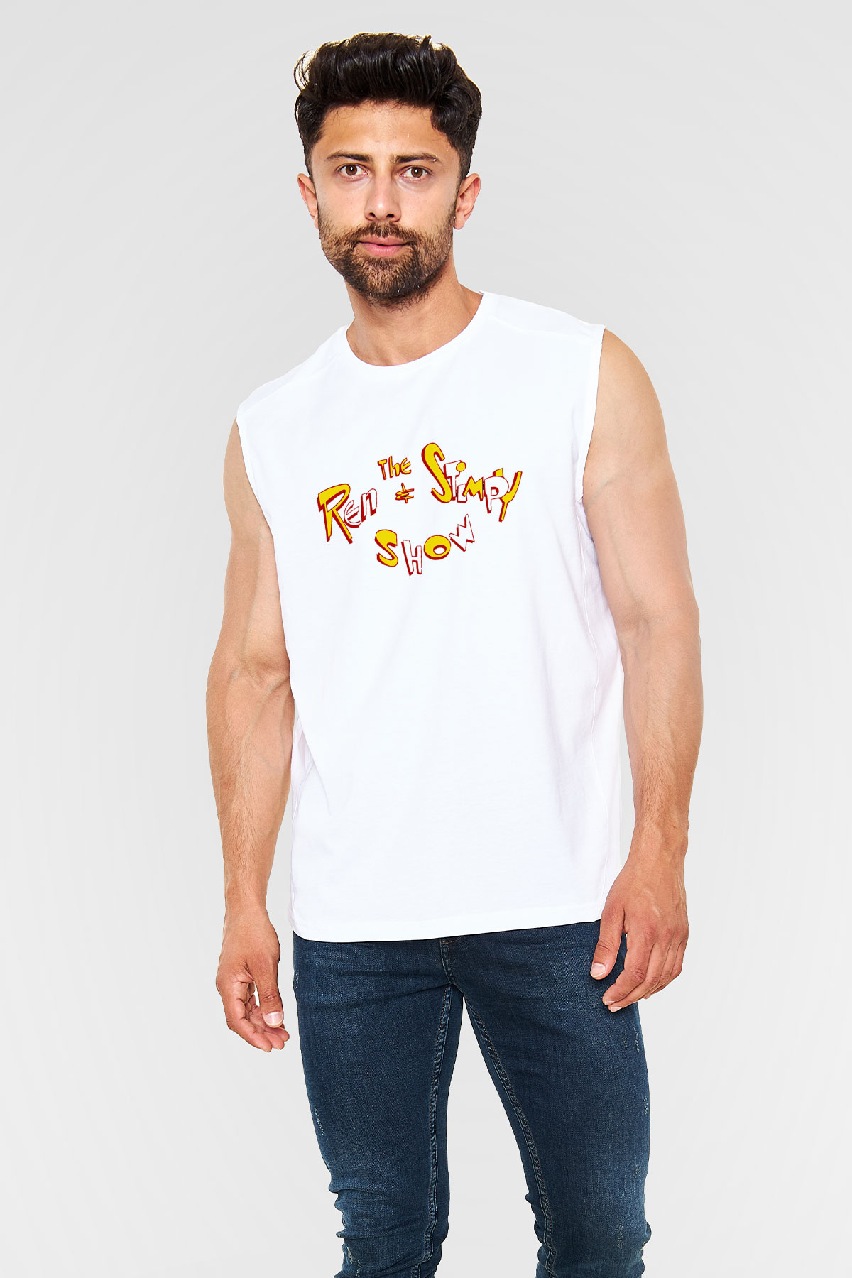 Ren and Stimpy Show Beyaz Unisex Kolsuz Tişört