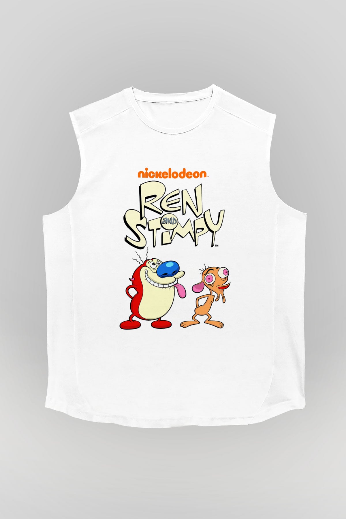 Ren and Stimpy Show Beyaz Unisex Kolsuz Tişört