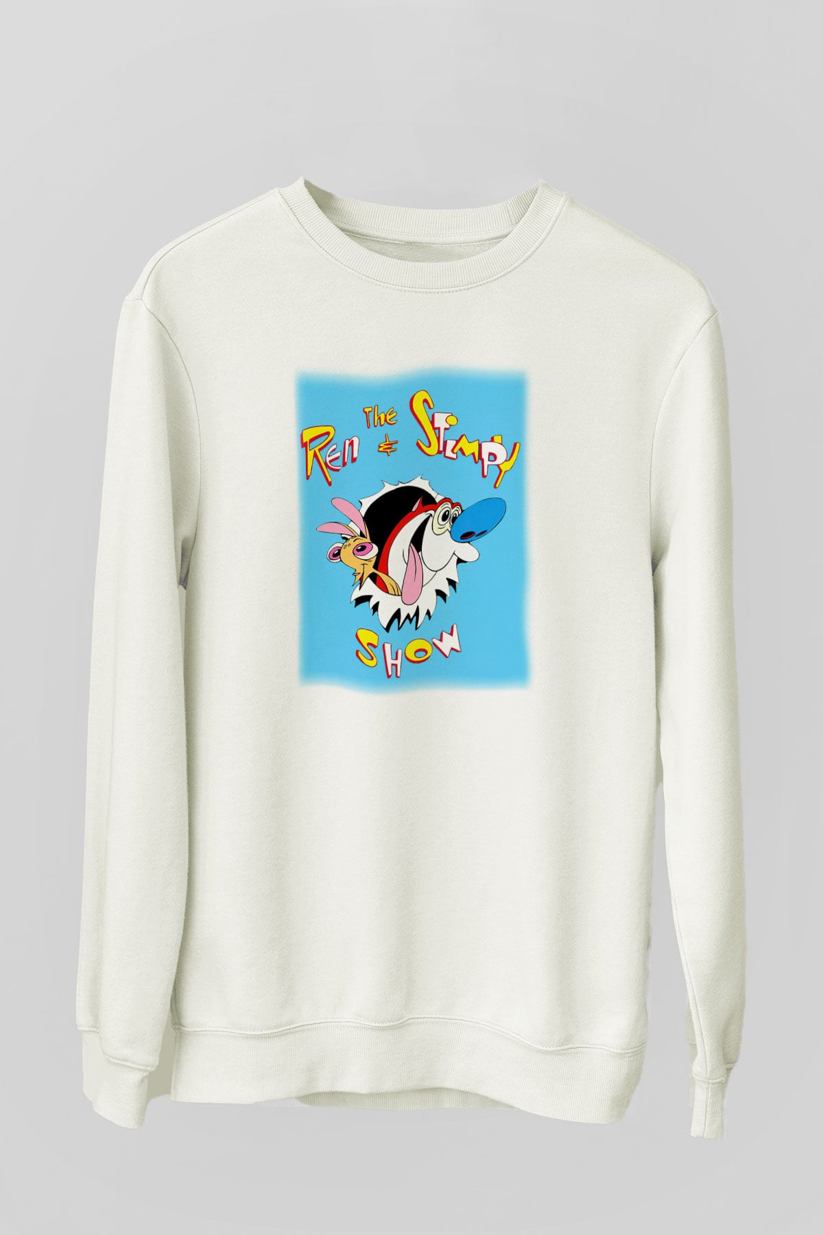 Ren and Stimpy Show Beyaz Unisex Sweatshirt