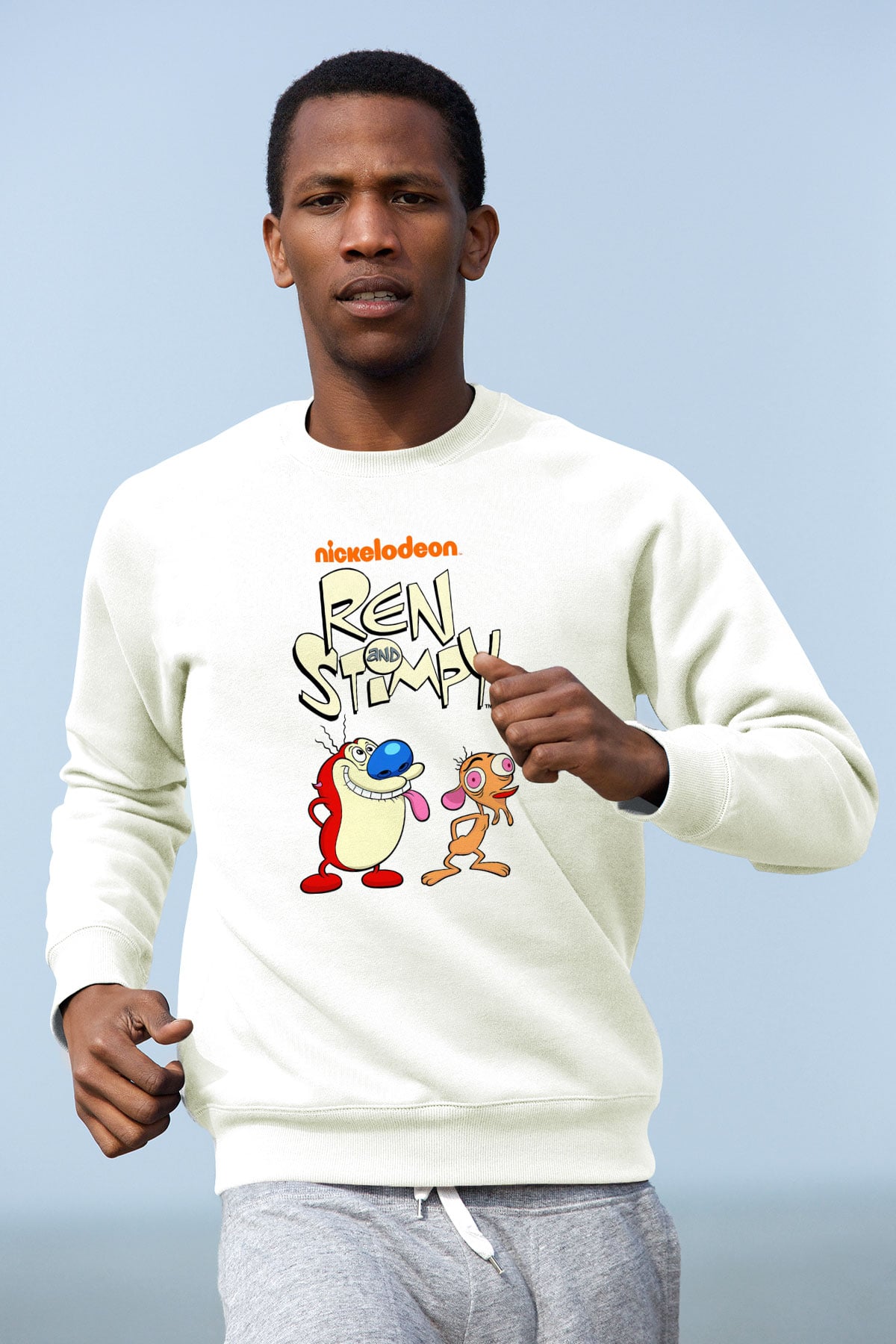 Ren and Stimpy Show Beyaz Unisex Sweatshirt