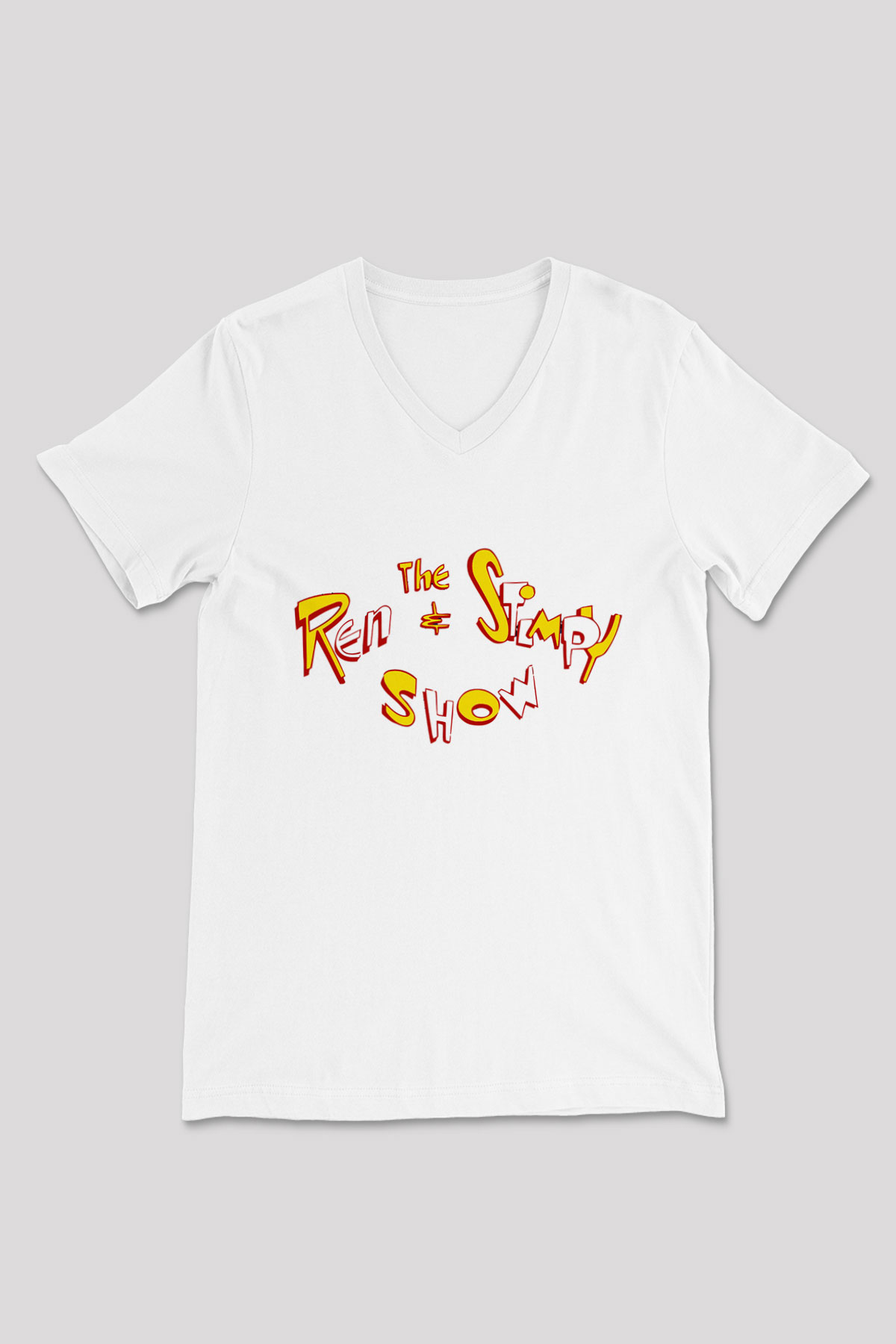 Ren and Stimpy Show Beyaz Unisex V Yaka Tişört T-Shirt