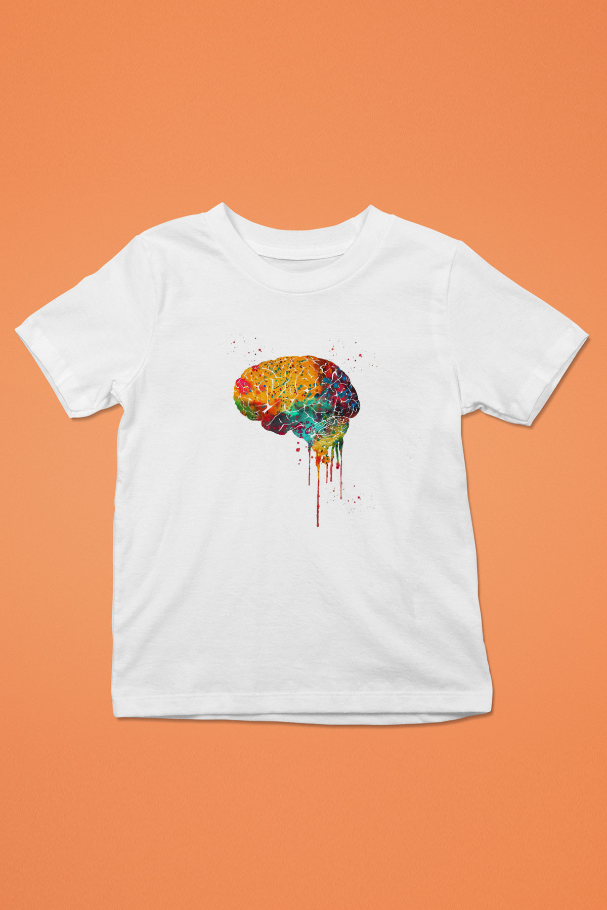 Renkli Akışkan İnsan Beyni Baskılı Unisex Beyaz Çocuk Tişörtü - Tshirt