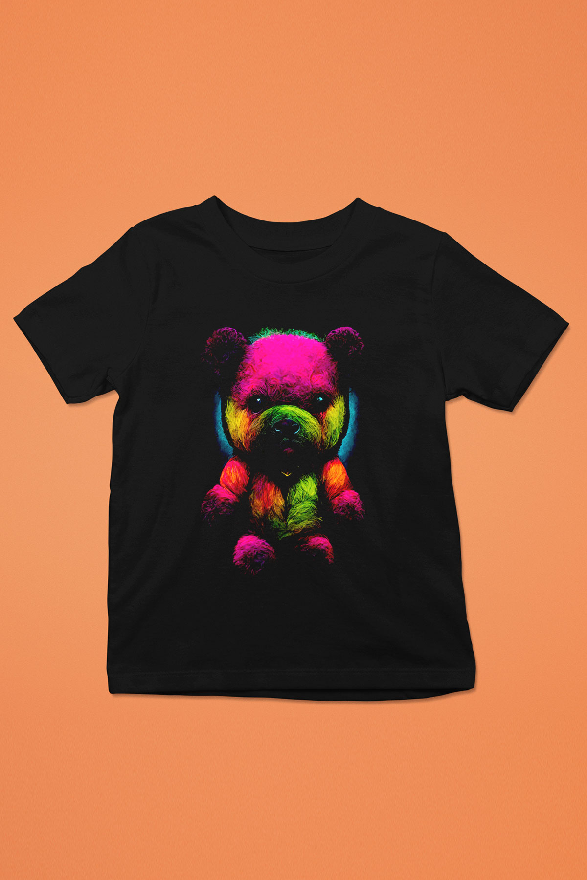Renkli Ayıcık Baskılı Unisex Siyah  Çocuk Tişört