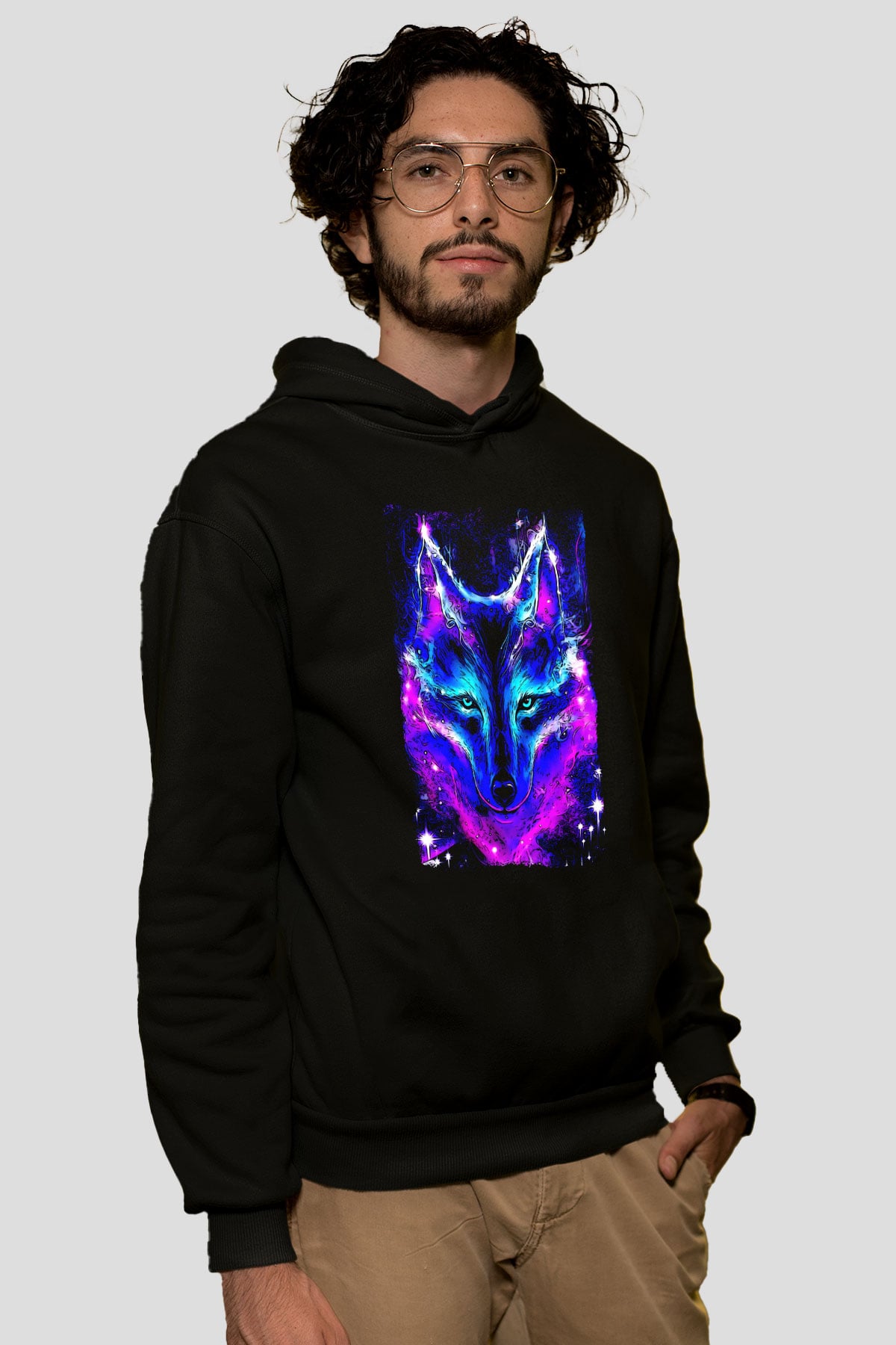 Renkli KurtSiyah  Unisex Hoodie